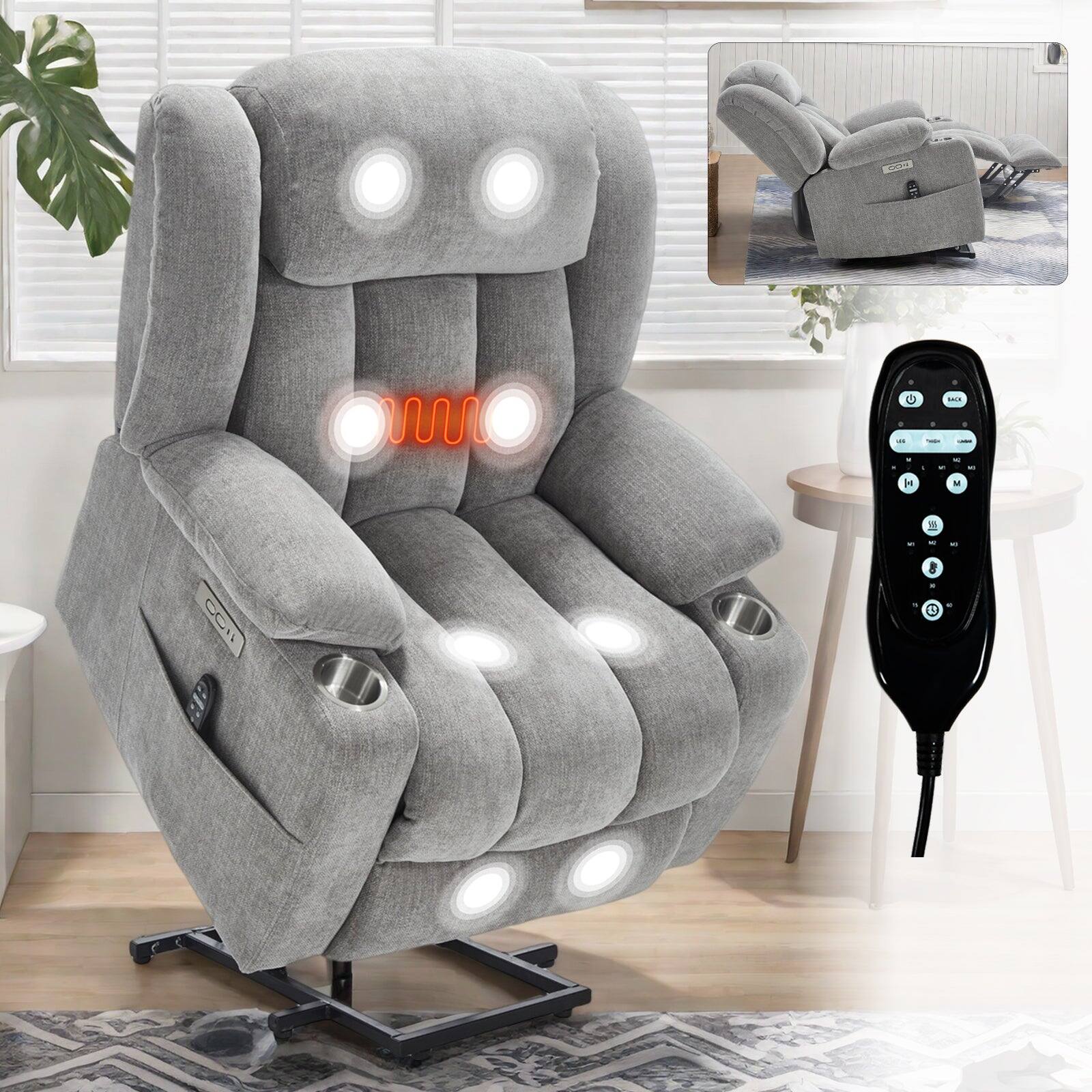 Alt View 1. Boyel Living - Gray Chenille Power Lift Recliner Chair with 8-Point Vibration Massage and Lumbar Heating - Grey.