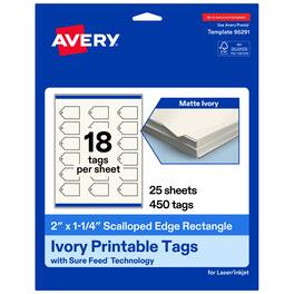 Avery - 2" x 1-1/4" Rectangle Scalloped Tags, Matte Ivory, 450ct - White