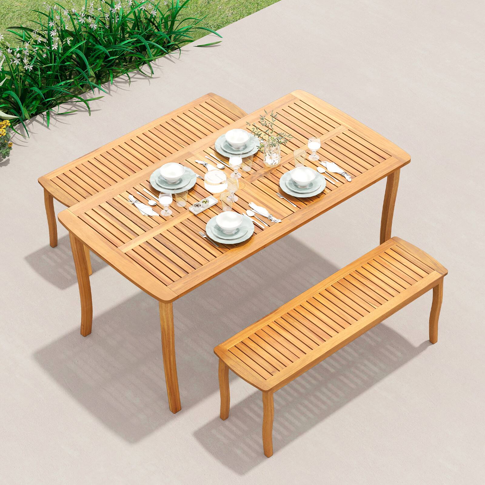 Alt View 8. Gymax - Gymax 63'' Outdoor Dining Table w/ Umbrella Hole Slatted Tabletop for Backyard - Yellow.
