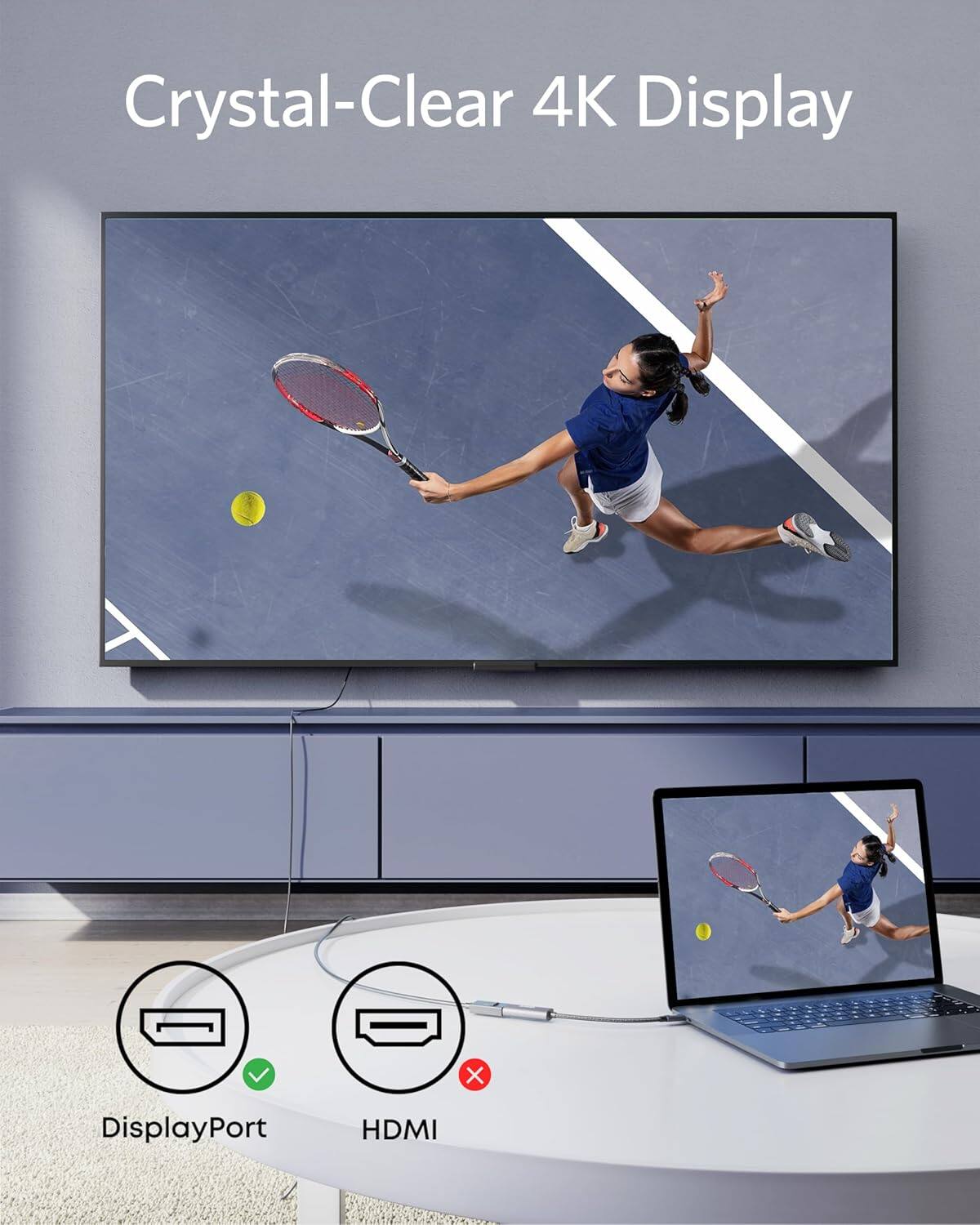 Crystal-Clear 4K Display

- DisplayPort ✔️
- HDMI ❌