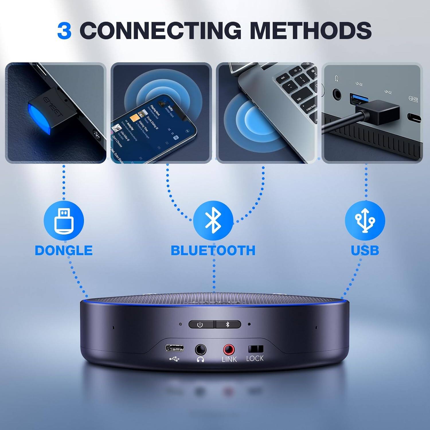 EMEET Bluetooth Speakerphone M3, Zoom Certified 4 AI Mics 360