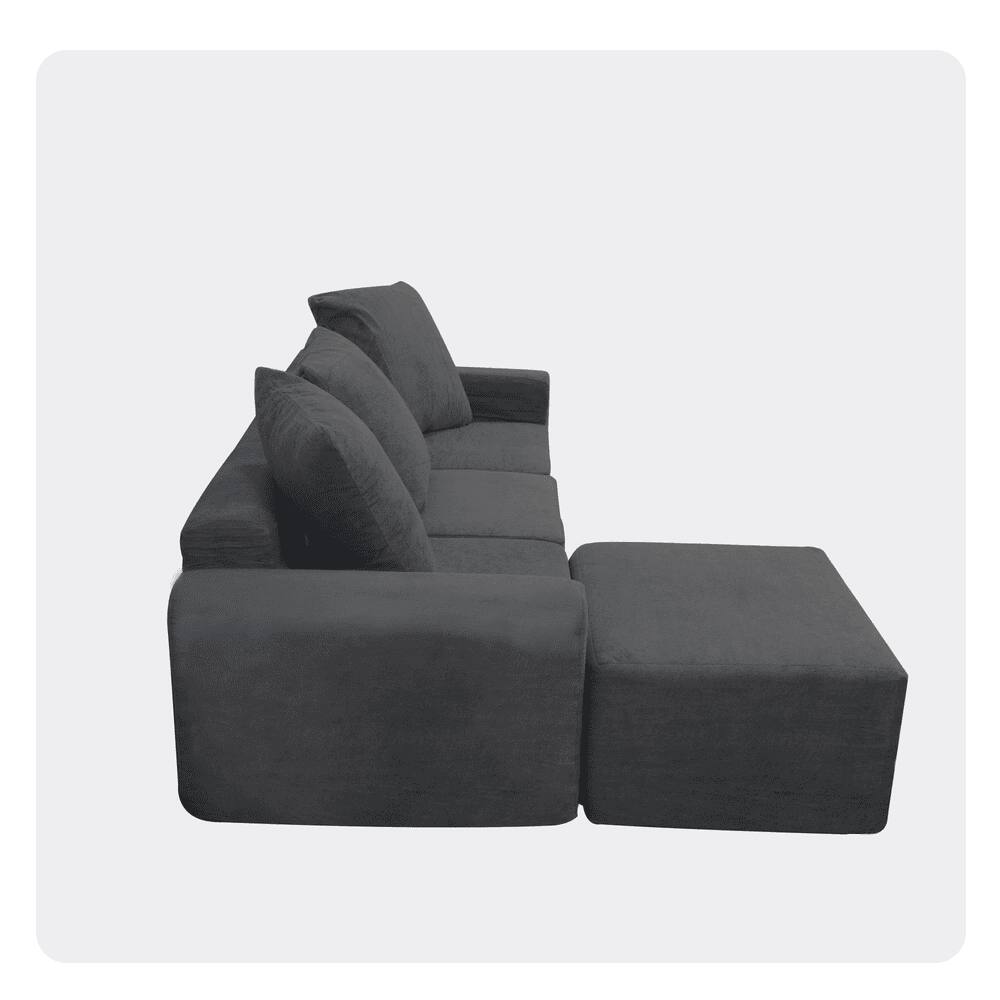 Alt View 4. Kadyn - Modular Sectional Sofa Set, Convertible Microfiber Design with Compact Compression Packaging - Gray.
