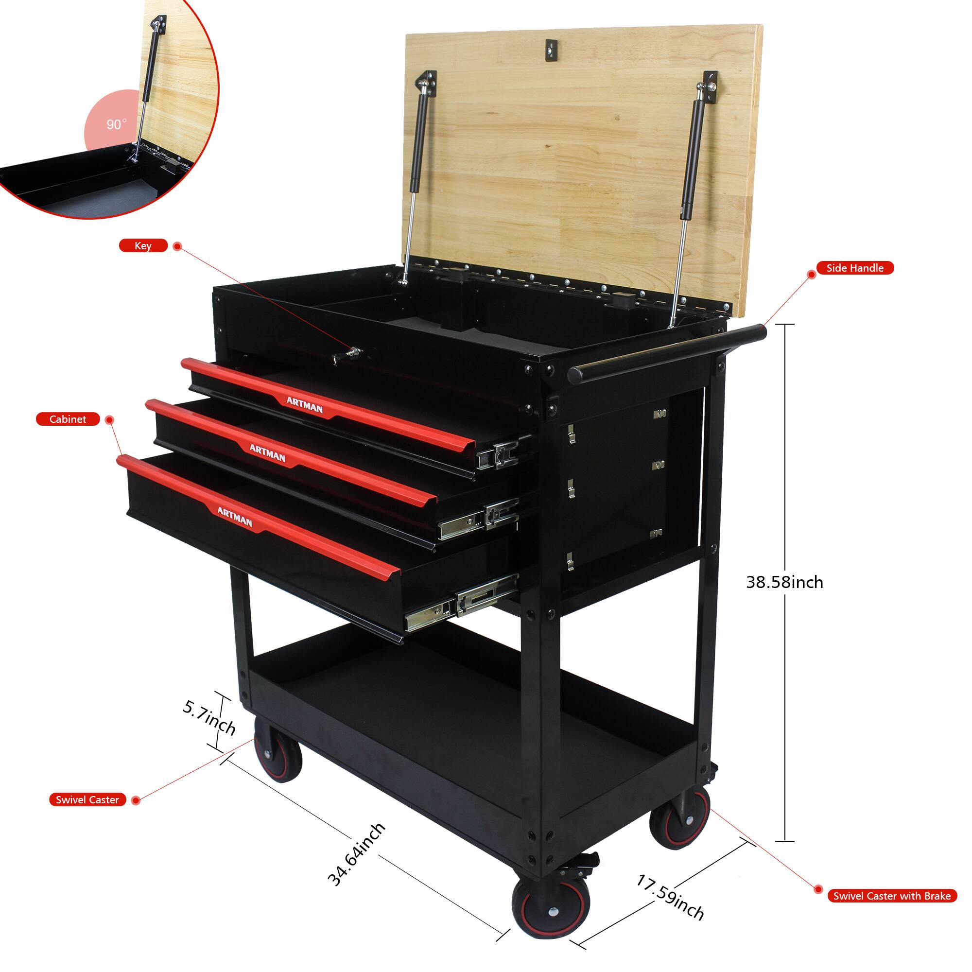 - 90 Key Side Handle Cabinet ARTMAN RANTRA I INC
- 38.58 inch
- 5.7 inch Swivel Caster
- 64 inch
- 34.17.59 inch Swivel Caster with Brake