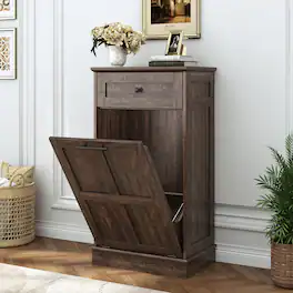 Espafurni - Farmhouse 10 Gallon Tilt - Out Trash Cabinet - Laundry Hamper, Drawers, Storage for Kitchen/Living - Brown