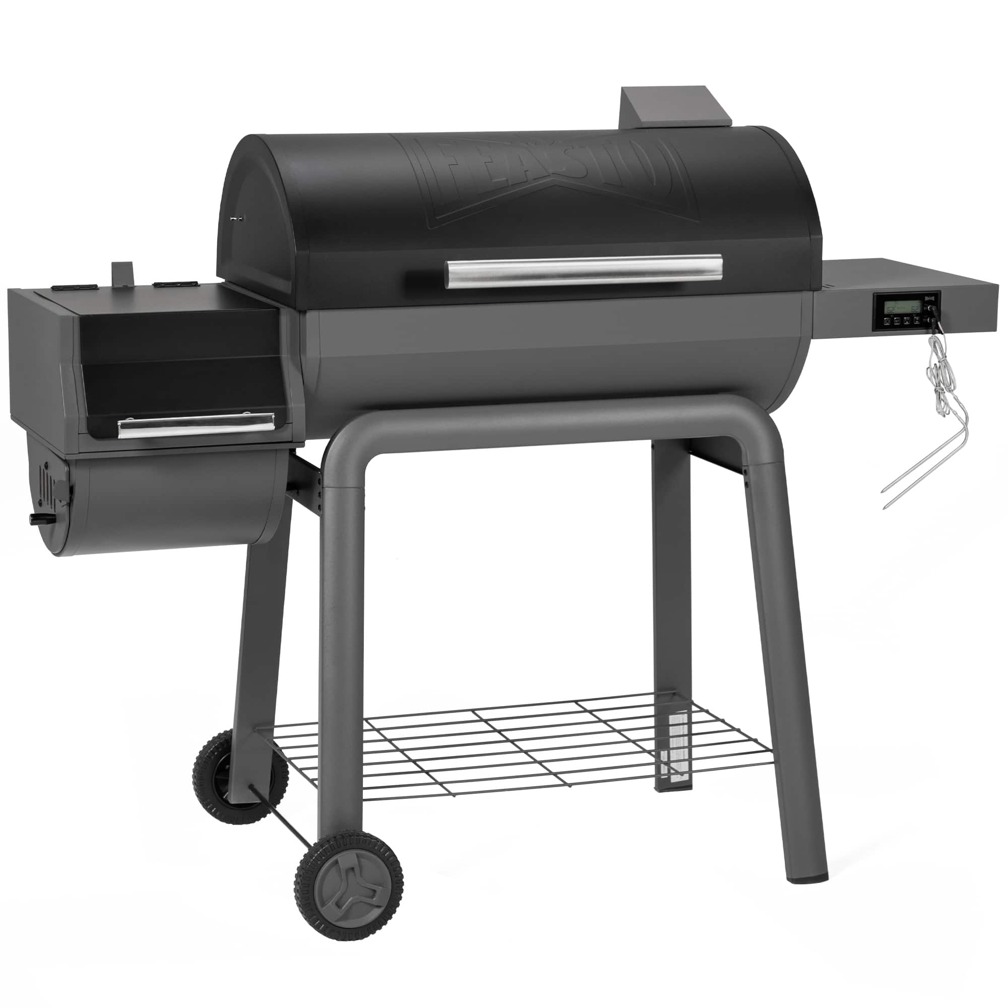 FEASTO - 30-Inch Heavy-Duty Charcoal Grill Offset Smoker 815 Sq.In. Digital Temp Control - Black