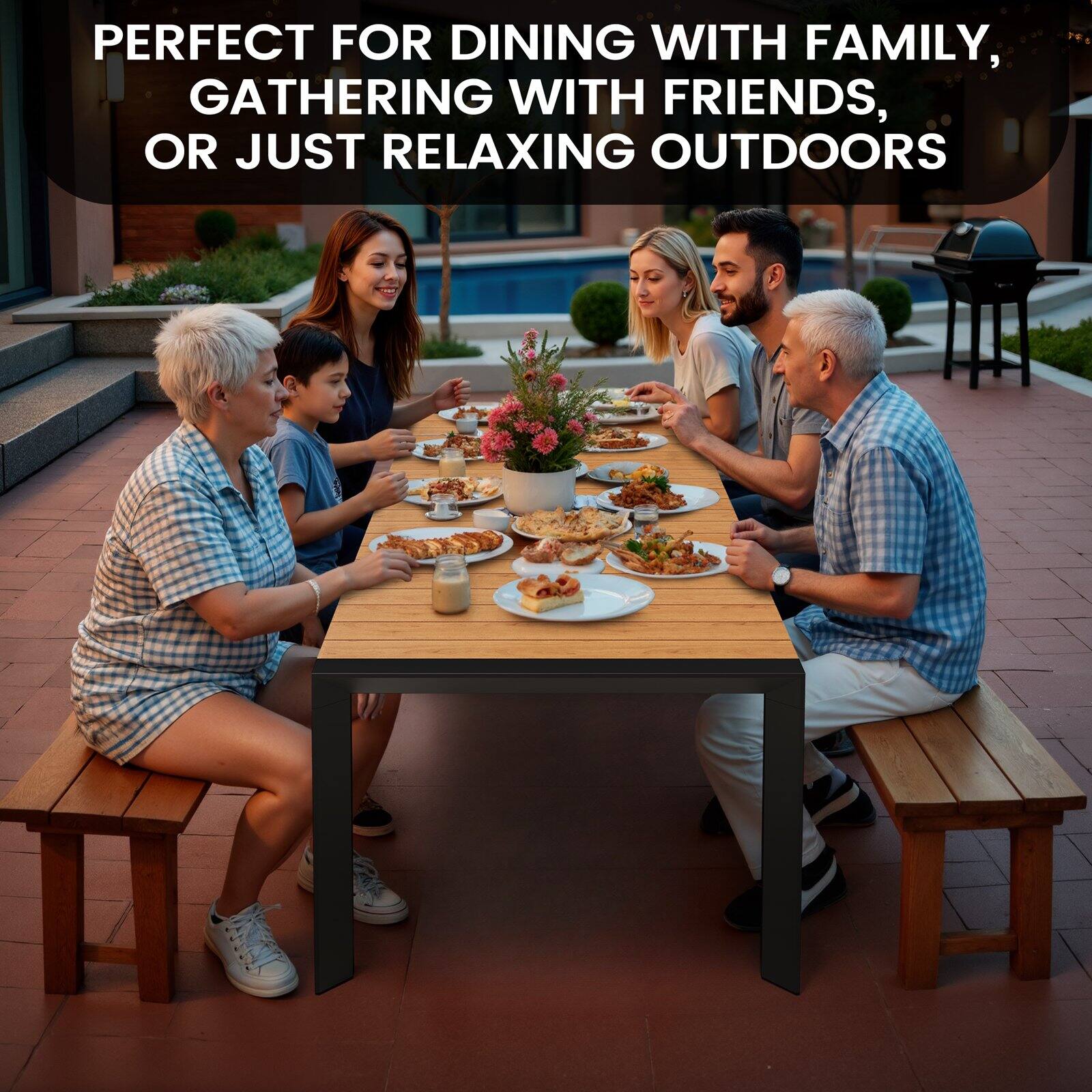 PERFECT FOR DINING WITH FAMILY, GATHERING WITH FRIENDS, OR JUST RELAXING OUTDOORS