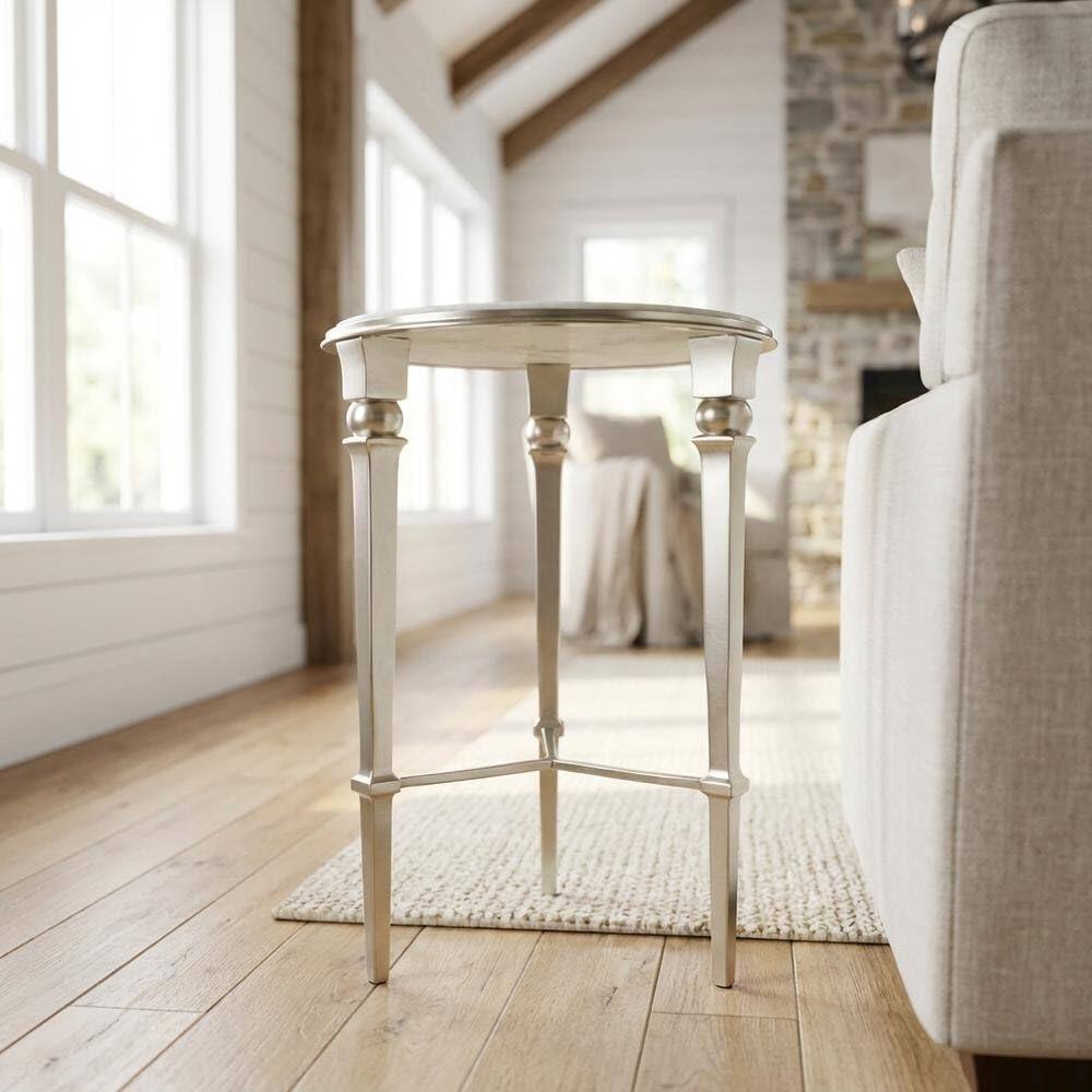Angle. Starlight Canyon Home - Round Marble Top End Table, Modern Accent Side Table for Living Room Bedroom - Silver.
