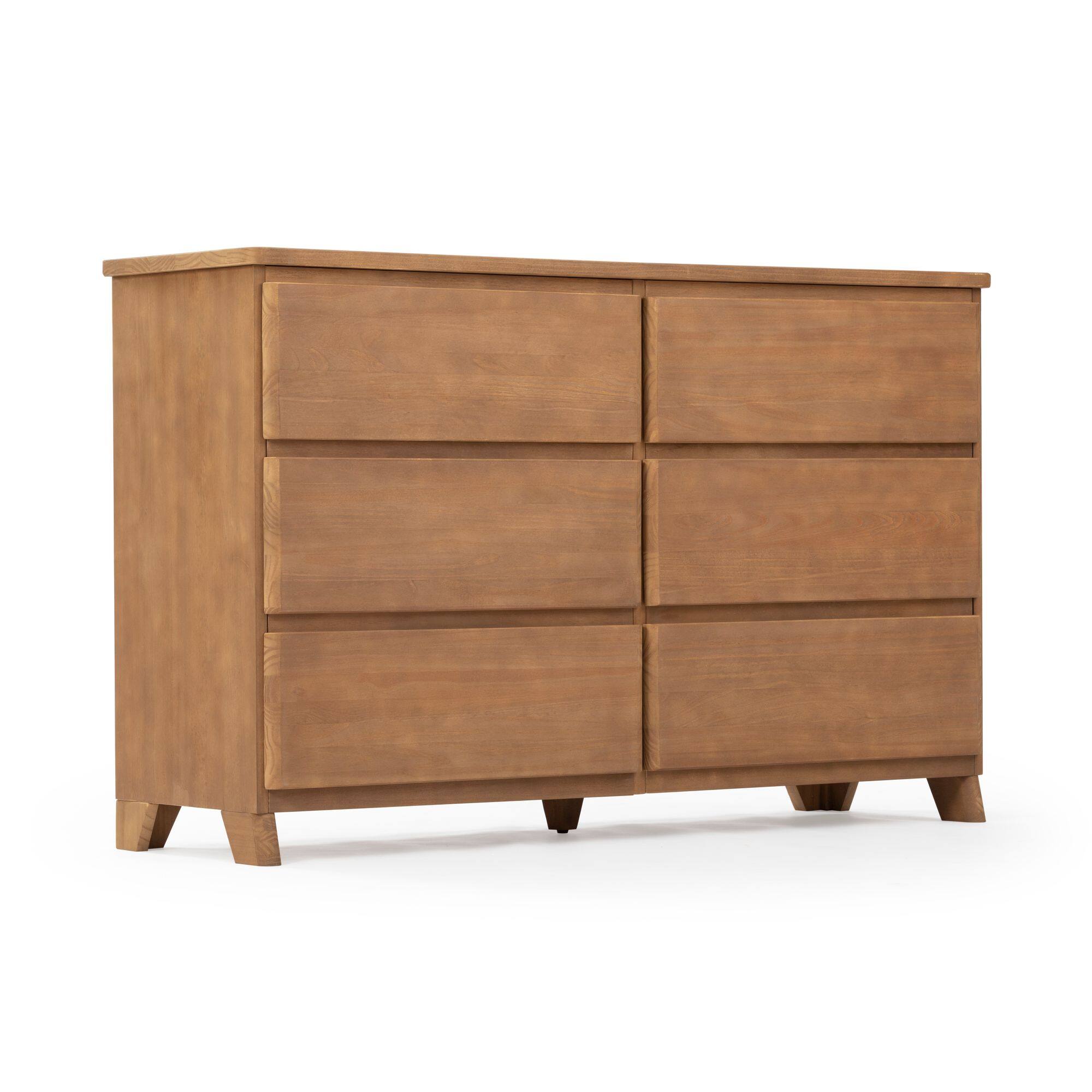 Alt View 2. Plank+Beam - Plank+Beam Modern Farmhouse 6 Drawer Dresser, Pecan Wirebrush - Pecan Dip.