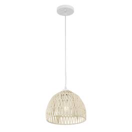 Jonathan Y - Campana 10.25" 1-Light Bohemian Modern Woven Rope/Iron LED Pendant - Cream