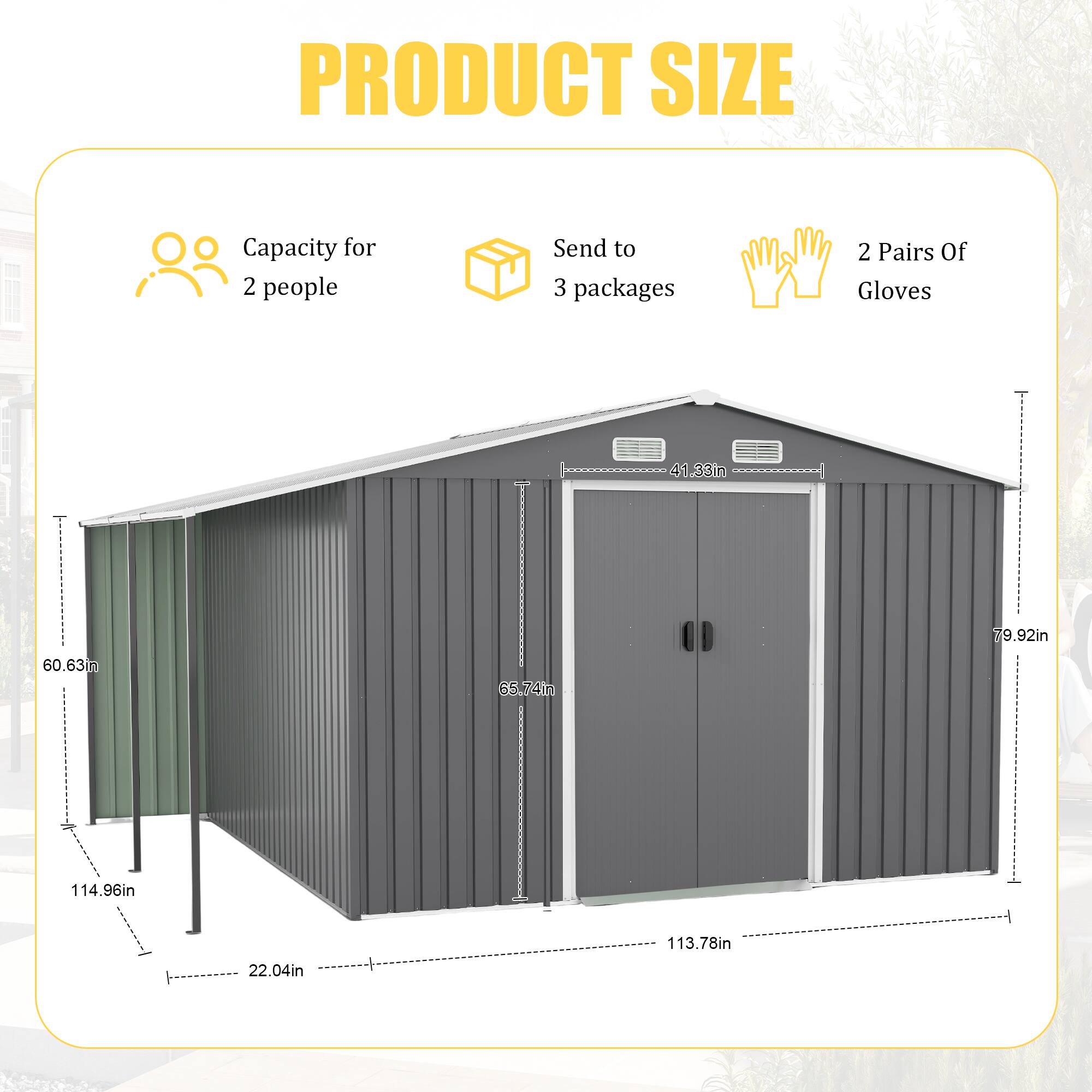 Alt View 2. TinyHomie - 10x12 FT Outdoor Storage Shed Extra Large Metal Shed with Lockable Doors Windows Outside Steel Tiny House.