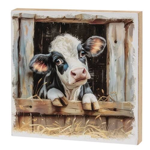 Front. BreeBe - Peeking Black & White Calf Block 6" Sq. - Multicolor.
