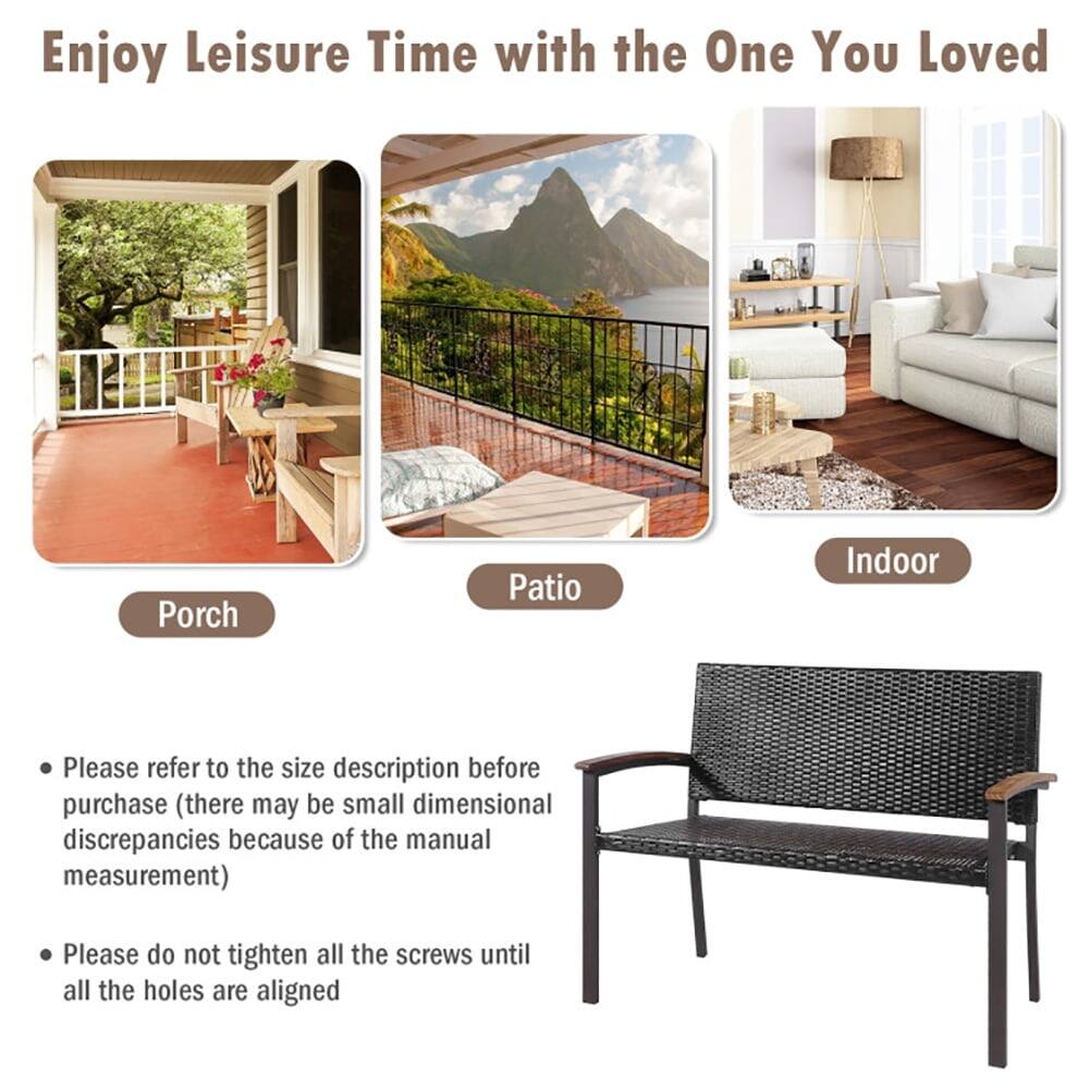 Enjoy Leisure Time with the One You Loved

Porch Patio Indoor

- Please refer to the size description before purchase (there may be small dimensional discrepancies because of the manual measurement)
- Please do not tighten all the screws until all the holes are aligned