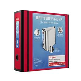 Staples - 4" 3-Ring Better Binder, D-Ring - Red