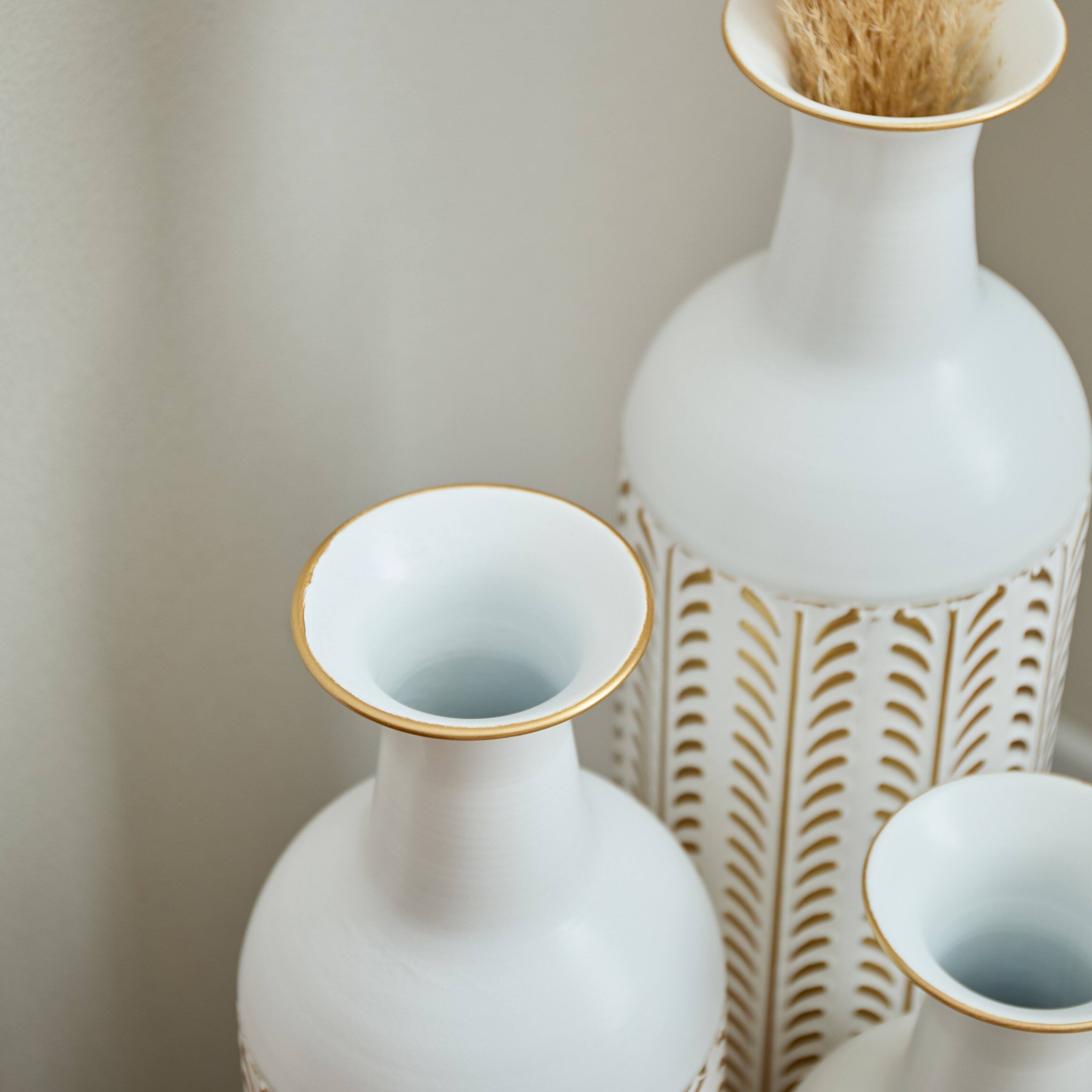 Alt View 3. Anysun - Modern White Metal Floor Vase 3-Piece Set - Glazed Finish for Home Decoration, Large Sizes - White.