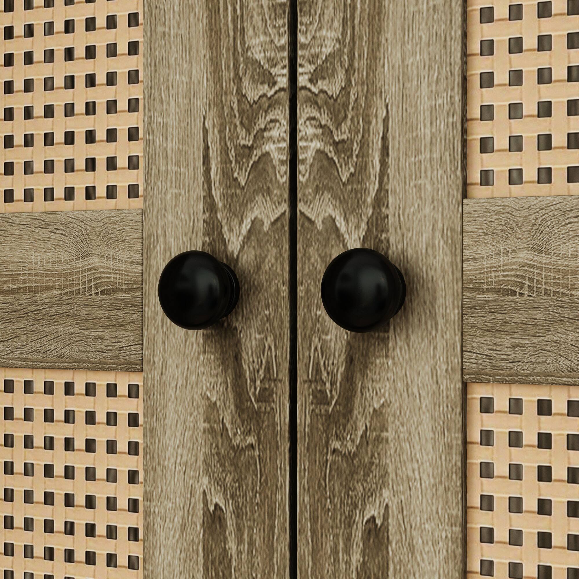 Alt View 2. Famapy - Woven Rattan 3-Door Wardrobe with Large Hanging Space, Shelves & Drawers for Bedroom Storage - Wooden.