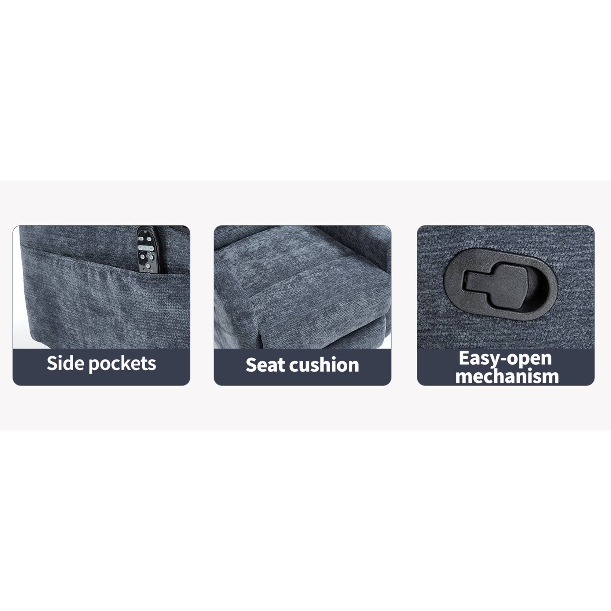 - Side pockets
- Seat cushion
- Easy-open mechanism