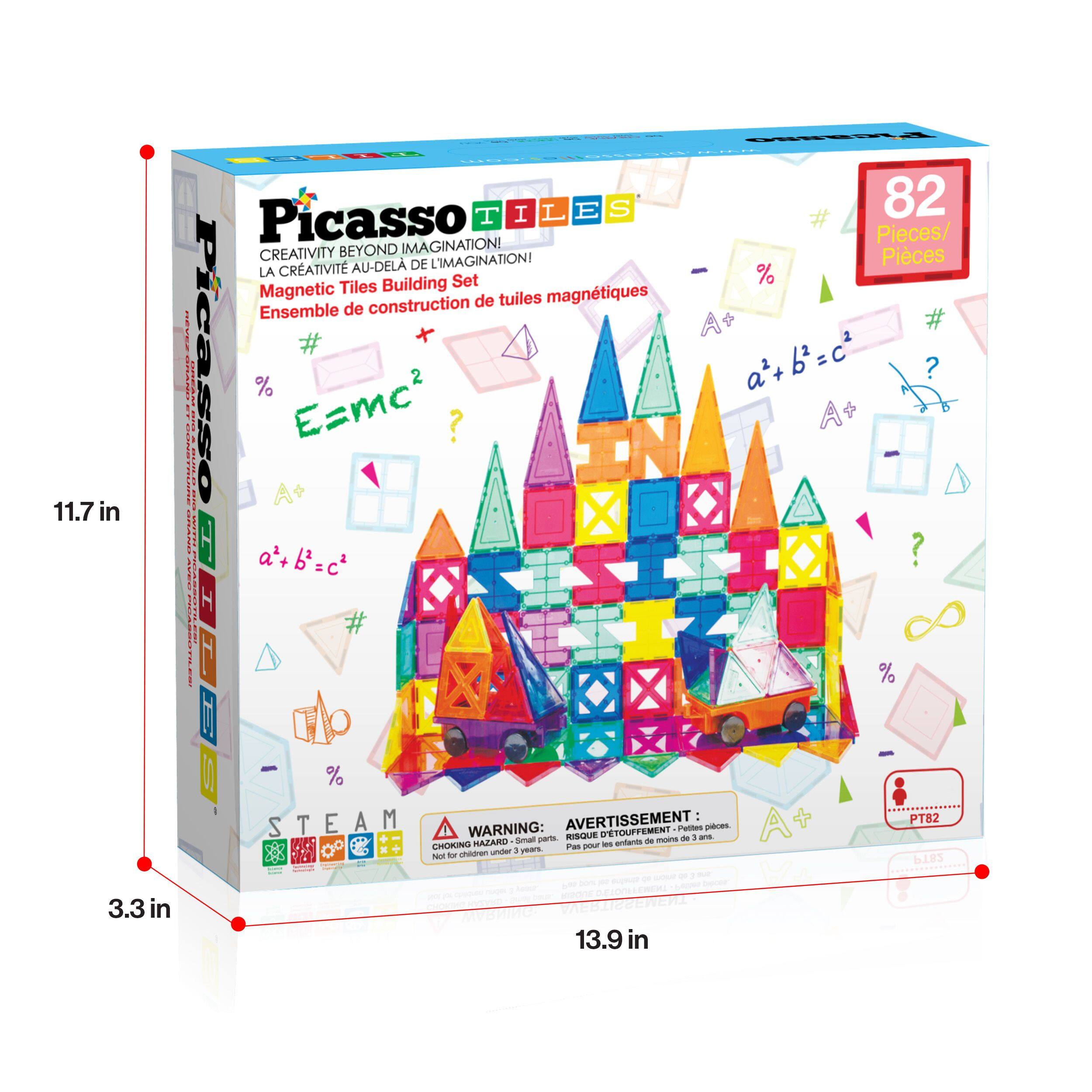11.7 in
WEEA Picasso T I L E S CREATIVITY BEYOND IMAGINATION! CRATIVIT AU-DEL DE L'IMAGINATION! LA Tiles Building Set Magnetic de tuiles magntiques Ensemble de construction HEE # | | Ficasso % A+ E=mc ? | a'+b=c2  | H # CE 82 # Pieces/ Pices % A+ a+b=c2 ? A+ ? % 3.3 in I % STEAM A WARNING: AVERTISSEMENT: - Dnse SUDER D'ETOUFFEMENT a - - r - CHOKING RAZARO a - - antares tor mhadren - 1  - . d d  13.9 in A PT82 103