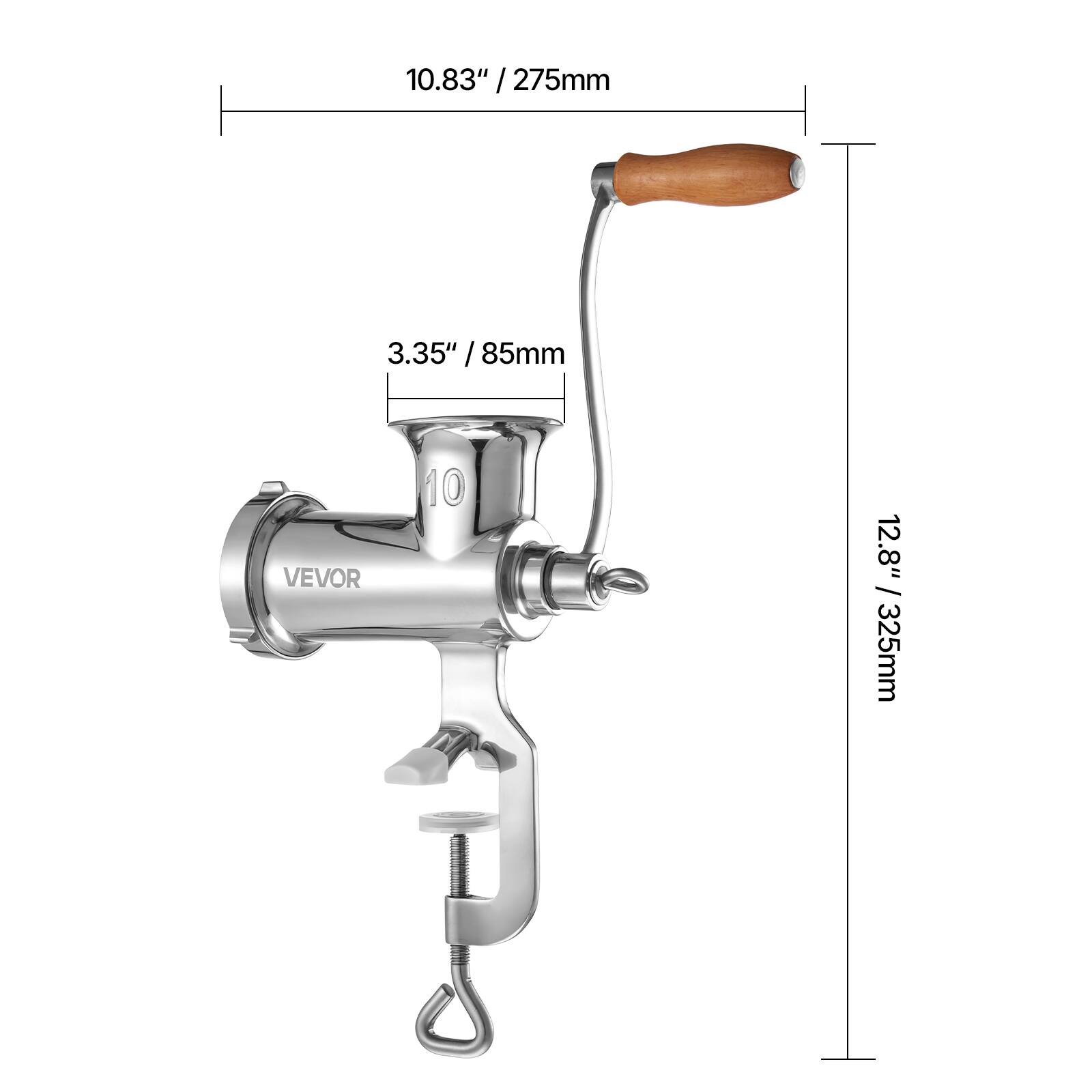 10.83" / 275mm  
3.35" / 85mm  
12.8" / 325mm  
VEVOR
