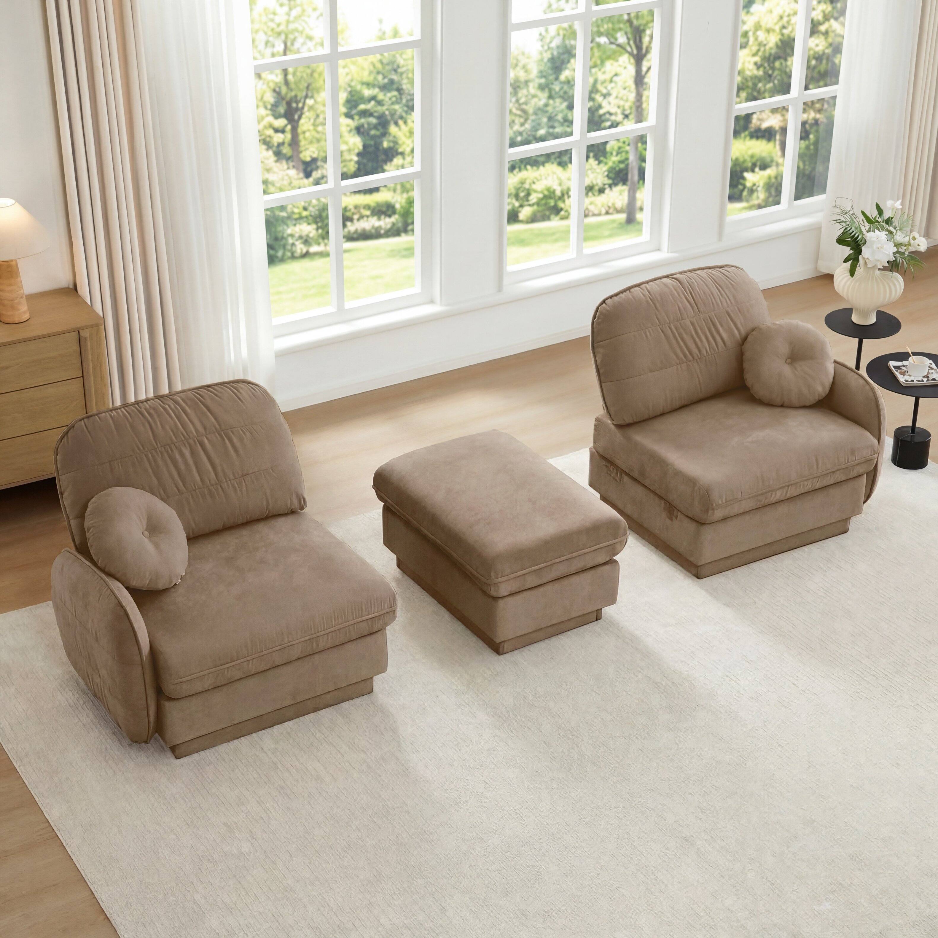 Alt View 1. LOVMOR - L Shaped Deep Seat Storage Ottoman Chenille Loveseat Couch Anti Slip For Living Room Apartment Lounge Plush TV - Light Coffee.