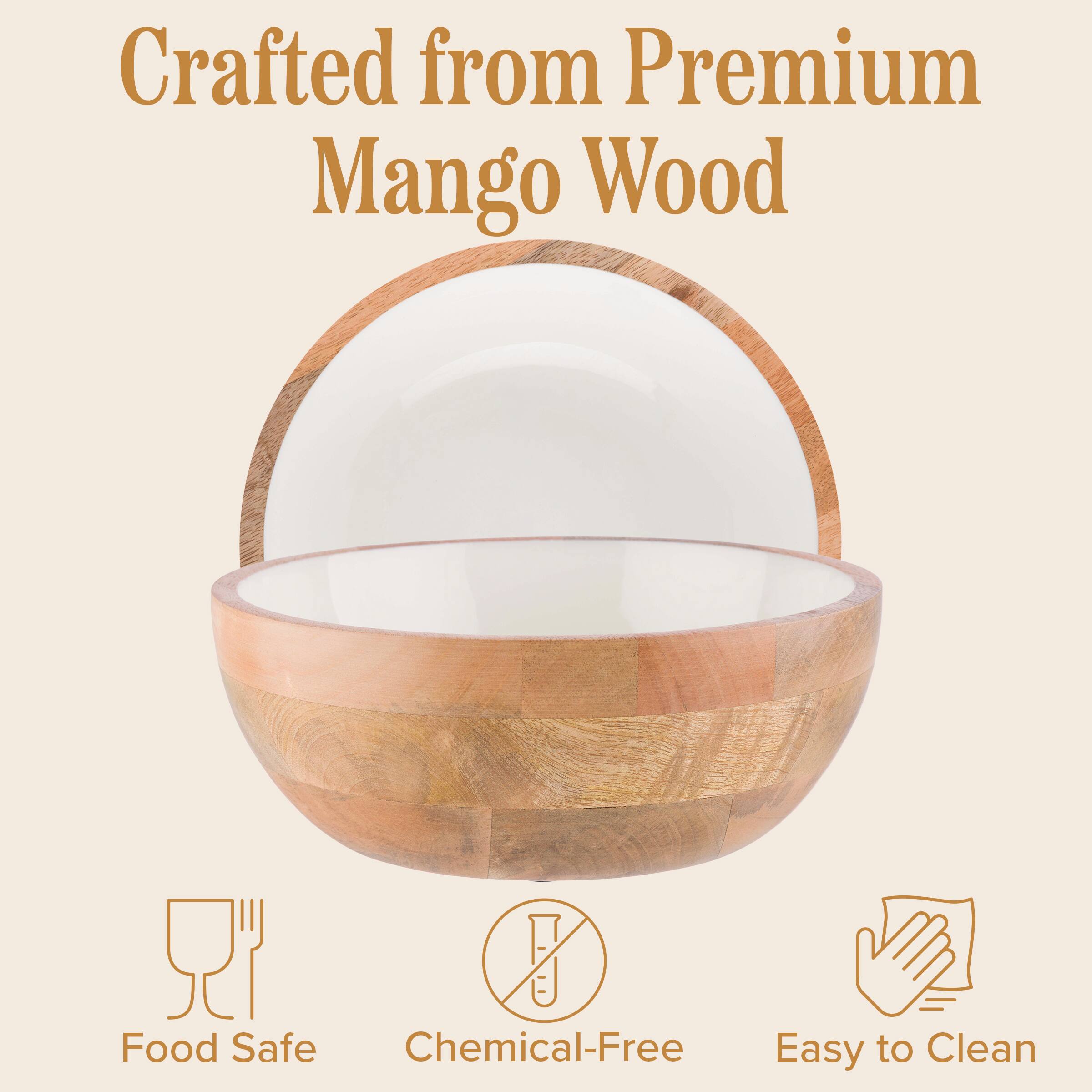 Classic Cuisine Mango Wood Bowl, Decorative Serving Dish, 10” x 10” x 3 ...