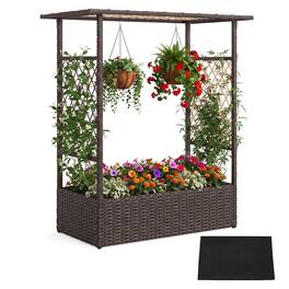 Costway - 1 PCS Raised Garden Bed 2-in-1 Elevated Planter Box with Hanging Roof & Trellises - Mixed Brown