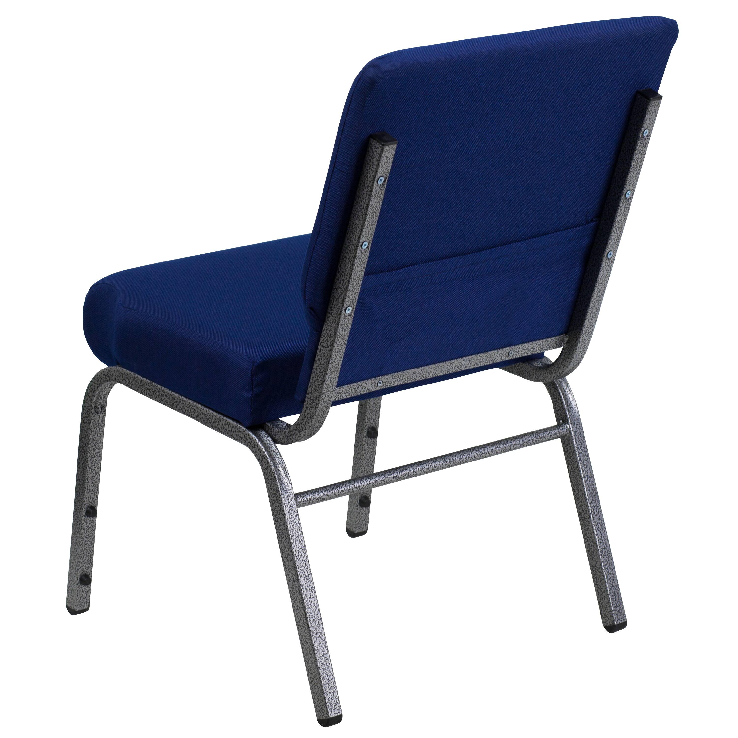 Alt View 6. Emma + Oliver - 4 Pack 21''W Stacking Church Chair - Navy Blue Fabric/Silver Vein Frame.