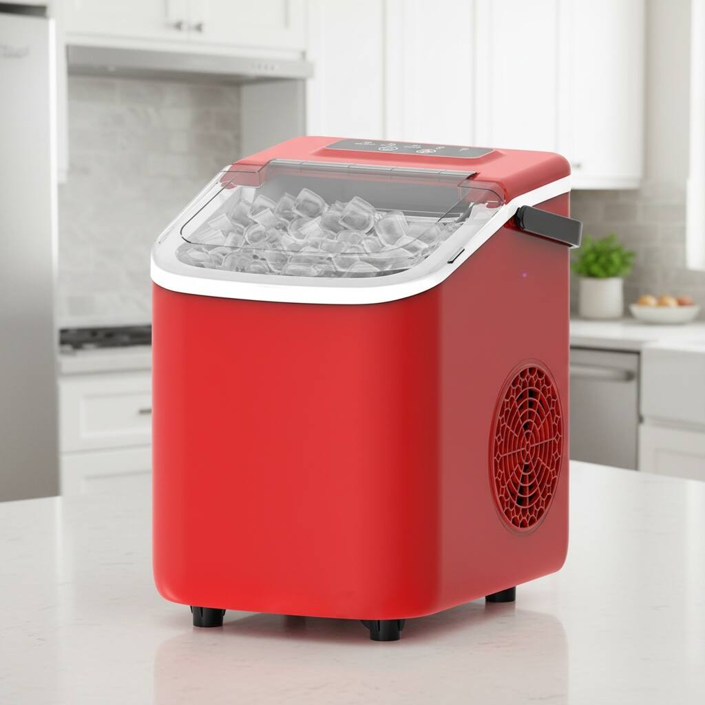 Angle. Forest'nSky - Portable Outdoor Ice Maker - 26 lb/day Bullet Ice, BPA-Free PVC, Fast for Coffee, Car Fridge & Cocktails,Red - Red.