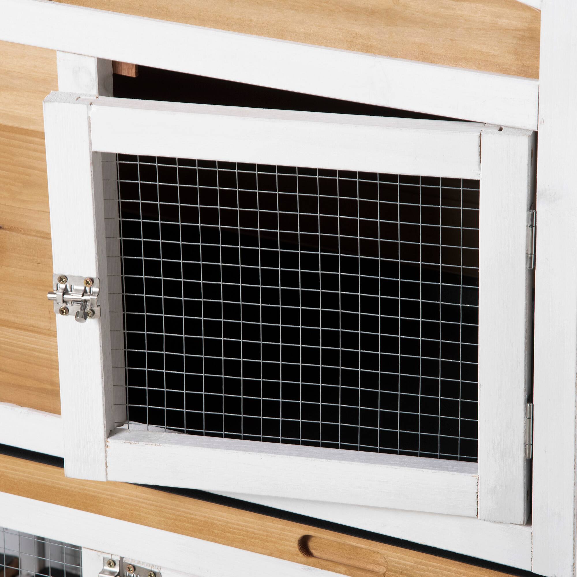 Alt View 4. Pawhut - 90.5" Wooden Rabbit Hutch, Enclosure with Double Side Run Boxes, No Leak Tray, Ramp, Guinea Pig, Small Animals.