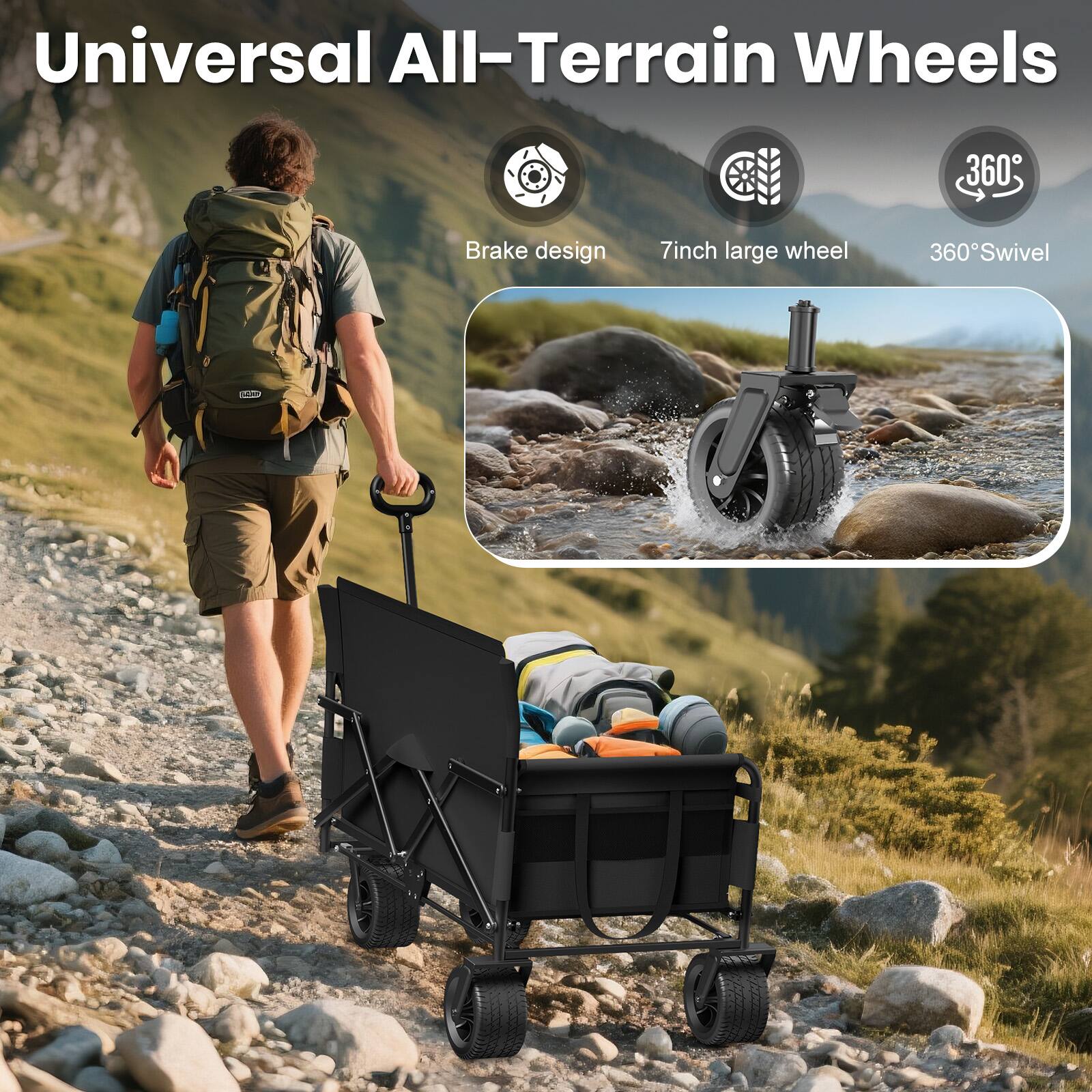 Universal All-Terrain Wheels

- Brake design
- 7 inch large wheel
- 360° Swivel