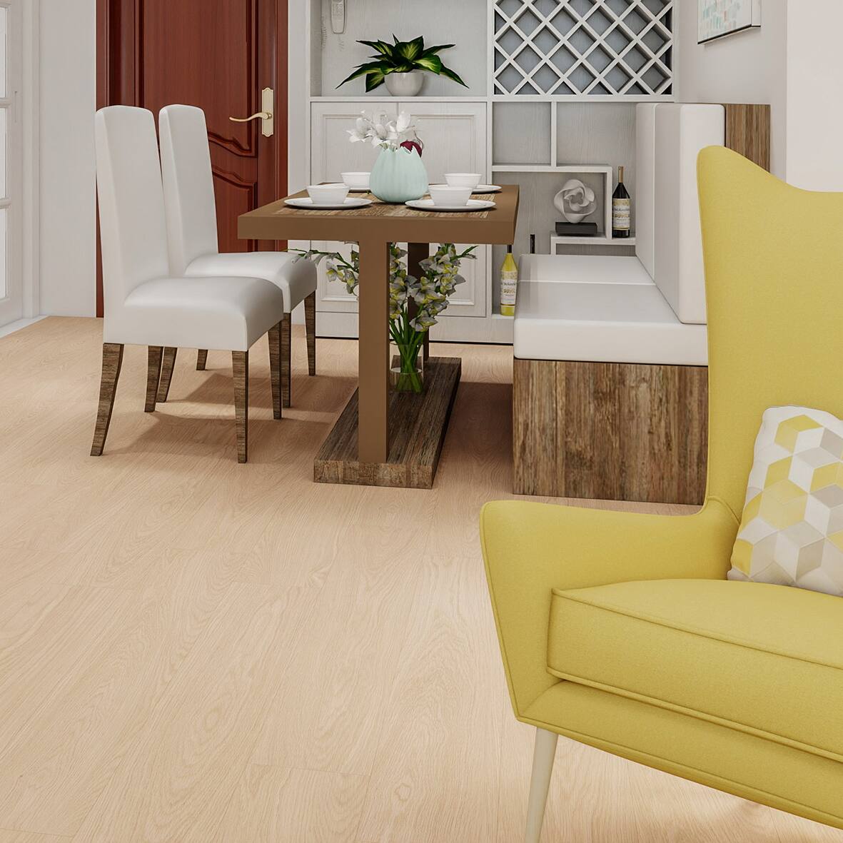 Angle. Dotfloor - Superoak Lite Laminate Flooring - 48"x7.7" Planks, 10 Planks/Box (25.6 sq ft/Box), 9.5mm Thick, AC4 Wear Rating - Ellwood Maple.