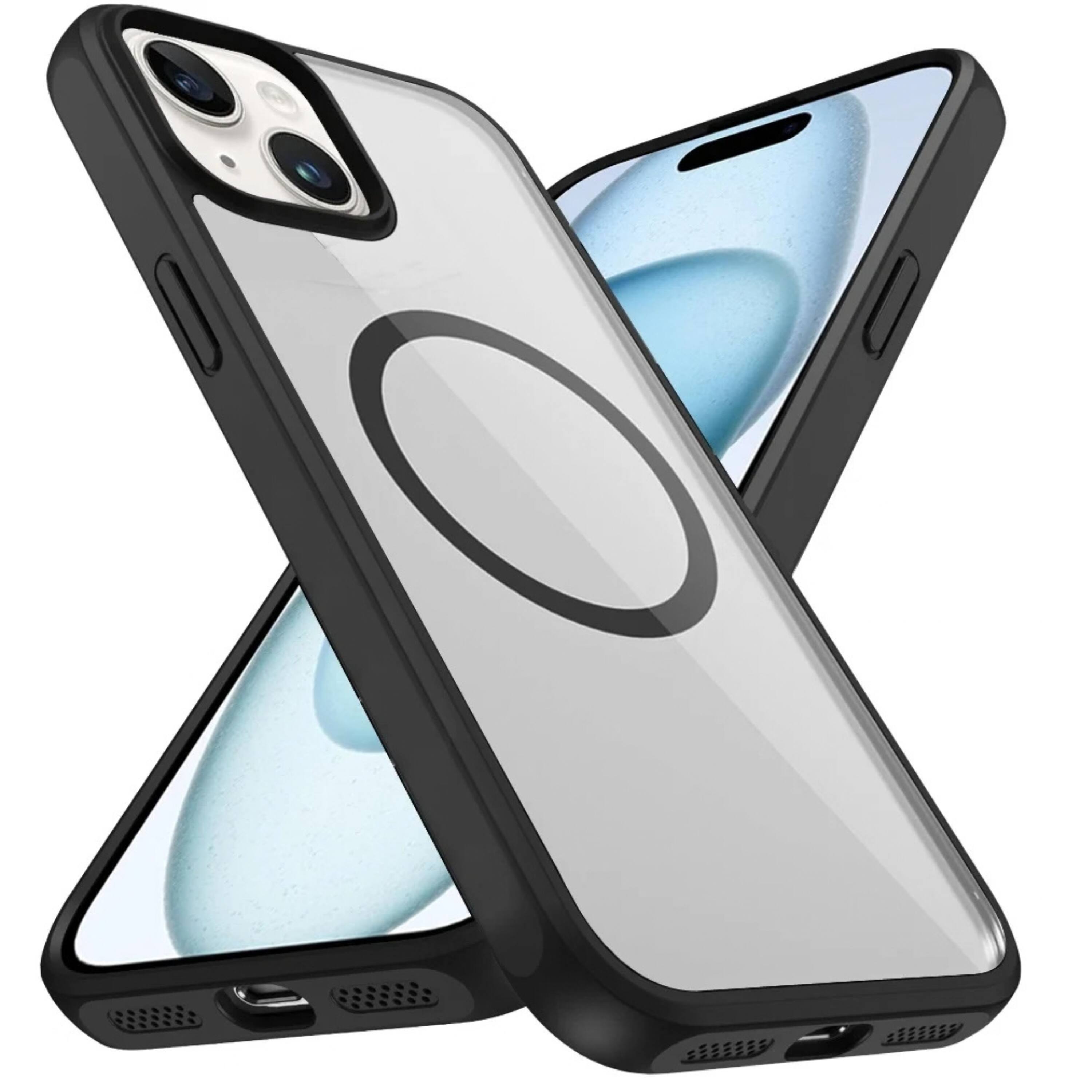 Left. Kitcheniva - Premium Shockproof Clear Phone Case With 2 Tempered Glass For iPhone 15 Black - Black.
