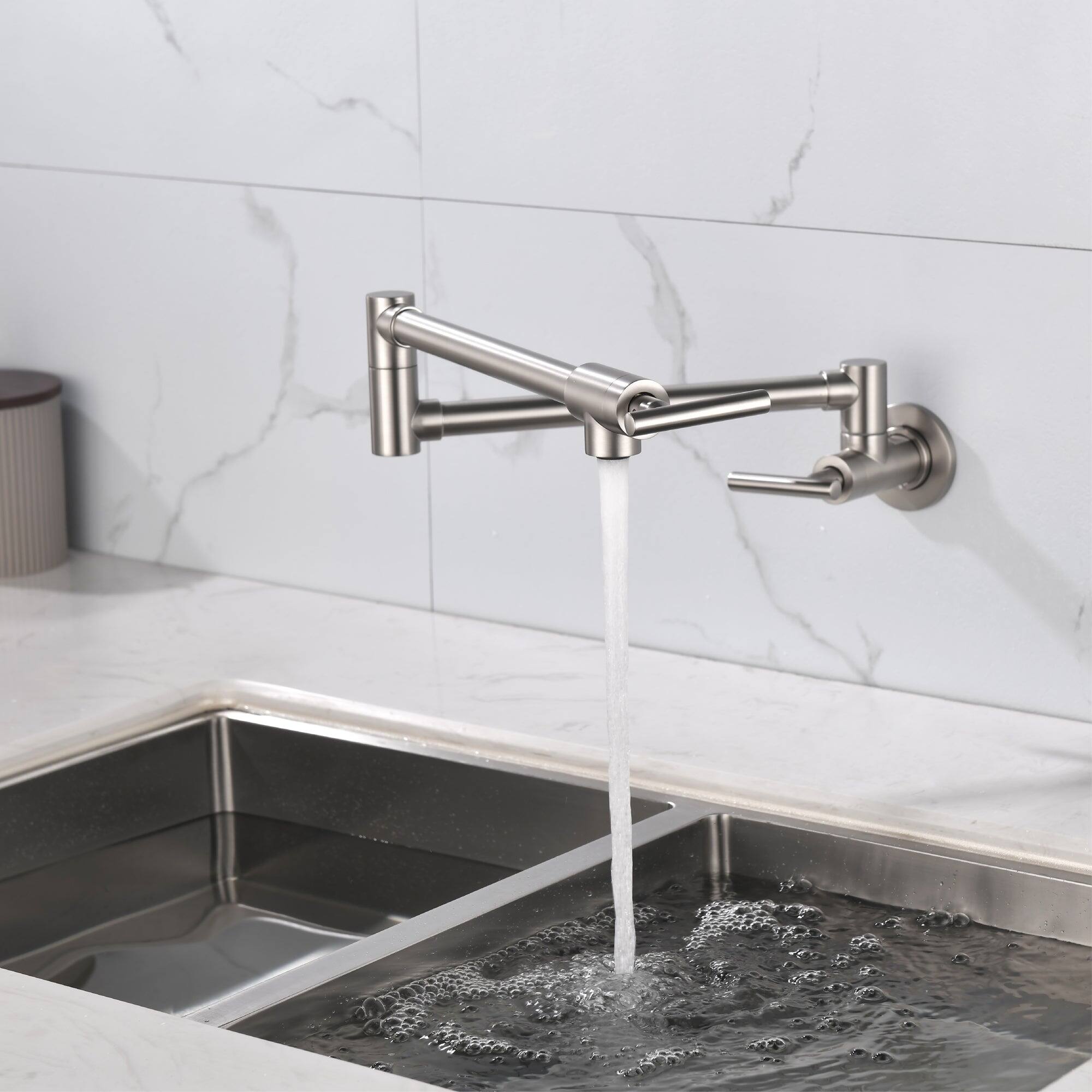 Alt View 10. Boyel Living - Brushed Nickel Wall Mounted Double Handle Pot Filler 1.8 GPM with Ceramic Cartridge and Mounting Hardware - Brushed Nickel.