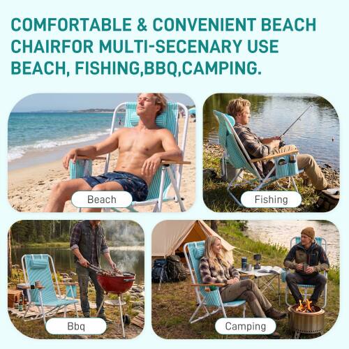 COMFORTABLE & CONVENIENT BEACH CHAIR FOR MULTI-SCENARY USE BEACH, FISHING, BBQ, CAMPING.