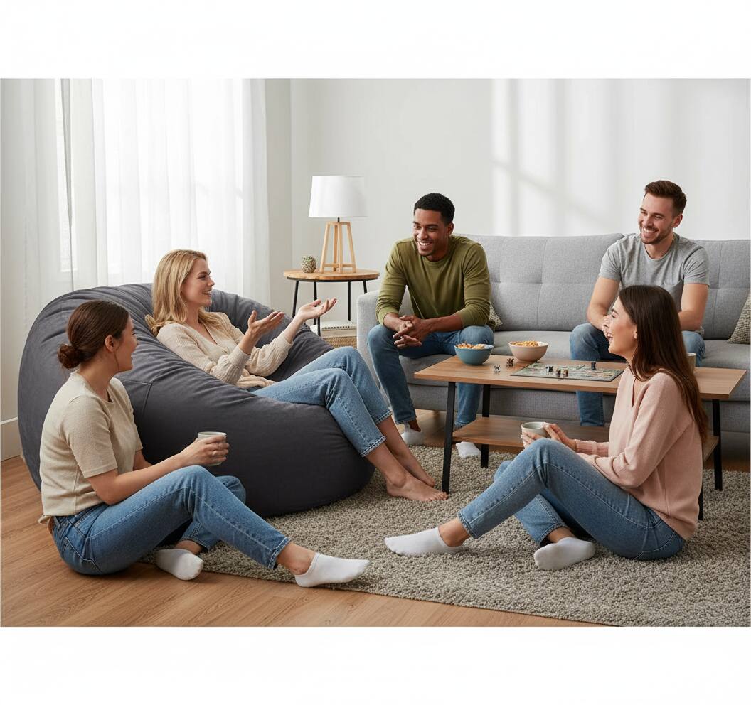 Back. AOITUN - 4Ft Bean Bag Chair for Dorms with Gel Foam Support, Memory Foam Comfort - Gray.