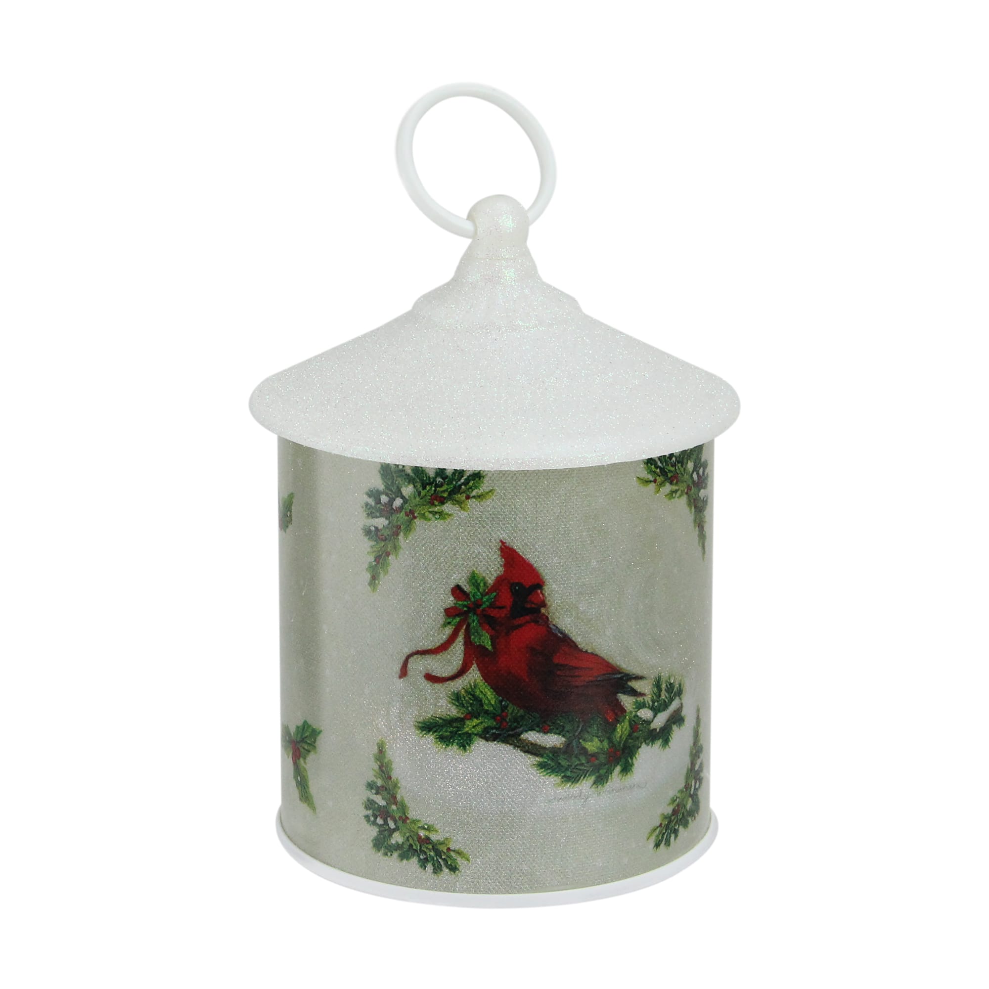 Roman - 7.5" and Red Battery Operated LED Lighted Resting Cardinal Scene Christmas Lantern - White