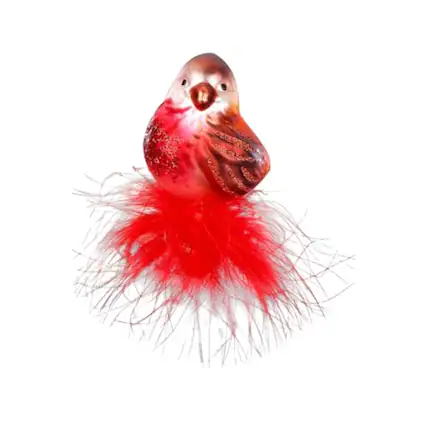 Front. Inge Glas - Inge Glas Common Redpoll Clip-on German Glass Christmas Tree Ornament FREE BOX - Red.