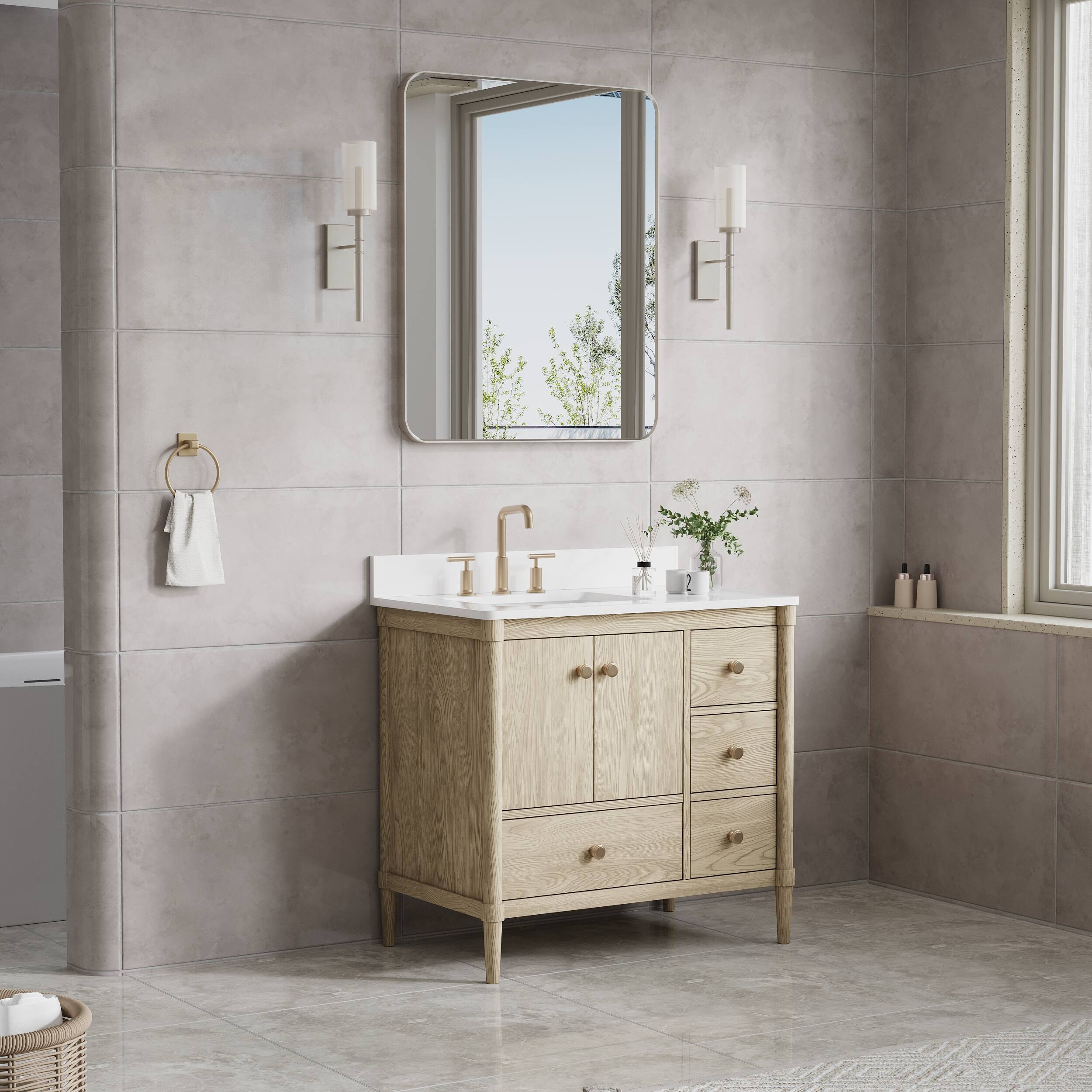 Alt View 1. WELLFOR - 30 in. W x 36 in. H Rectangular Aluminum Framed Wall-Mounted Bathroom Vanity Mirror - Brushed Nickel.