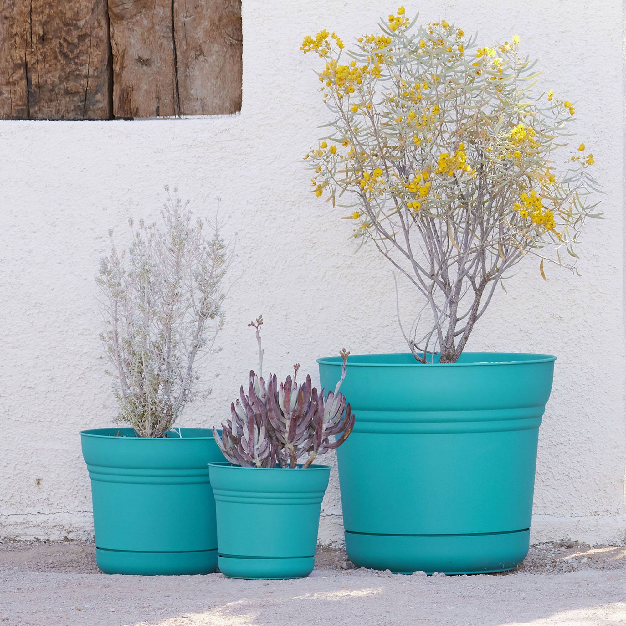 Alt View 5. Bloem - Bermuda Teal 12" - Saturn Pot Planter.