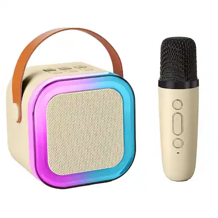 Front. YONWAY - Portable Bluetooth Speaker, Mini Karaoke Machine Speaker with 1 Wireless Microphone for Home Family Singing.