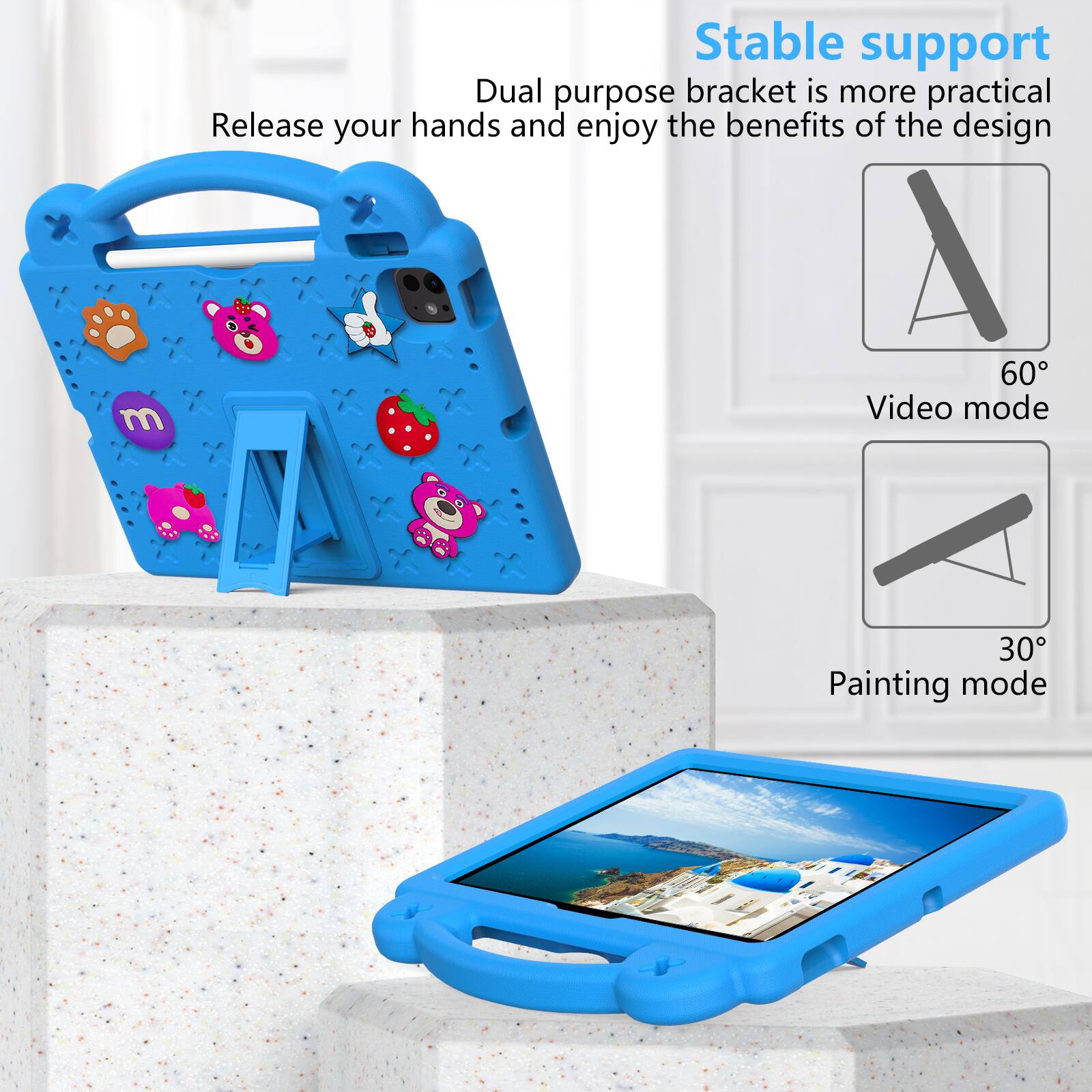 Stable support  
Dual purpose bracket is more practical  
Release your hands and enjoy the benefits of the design  

60° Video mode  
30° Painting mode