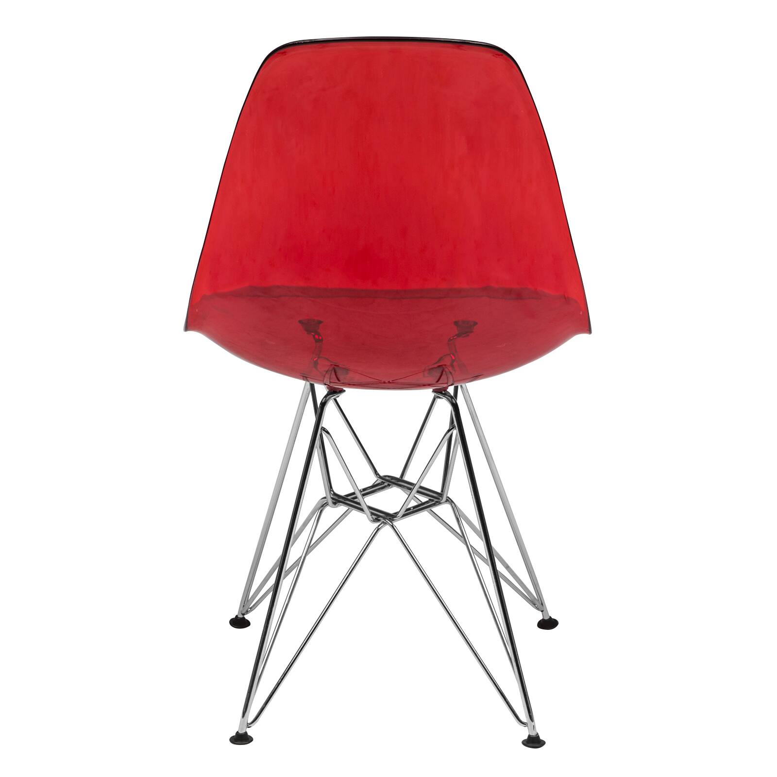 Alt View 1. LeisureMod - Cresco Modern Acrylic Dining Chair, Ergonomic Curved Seat with Chrome Eiffel Base - Transparent Red.