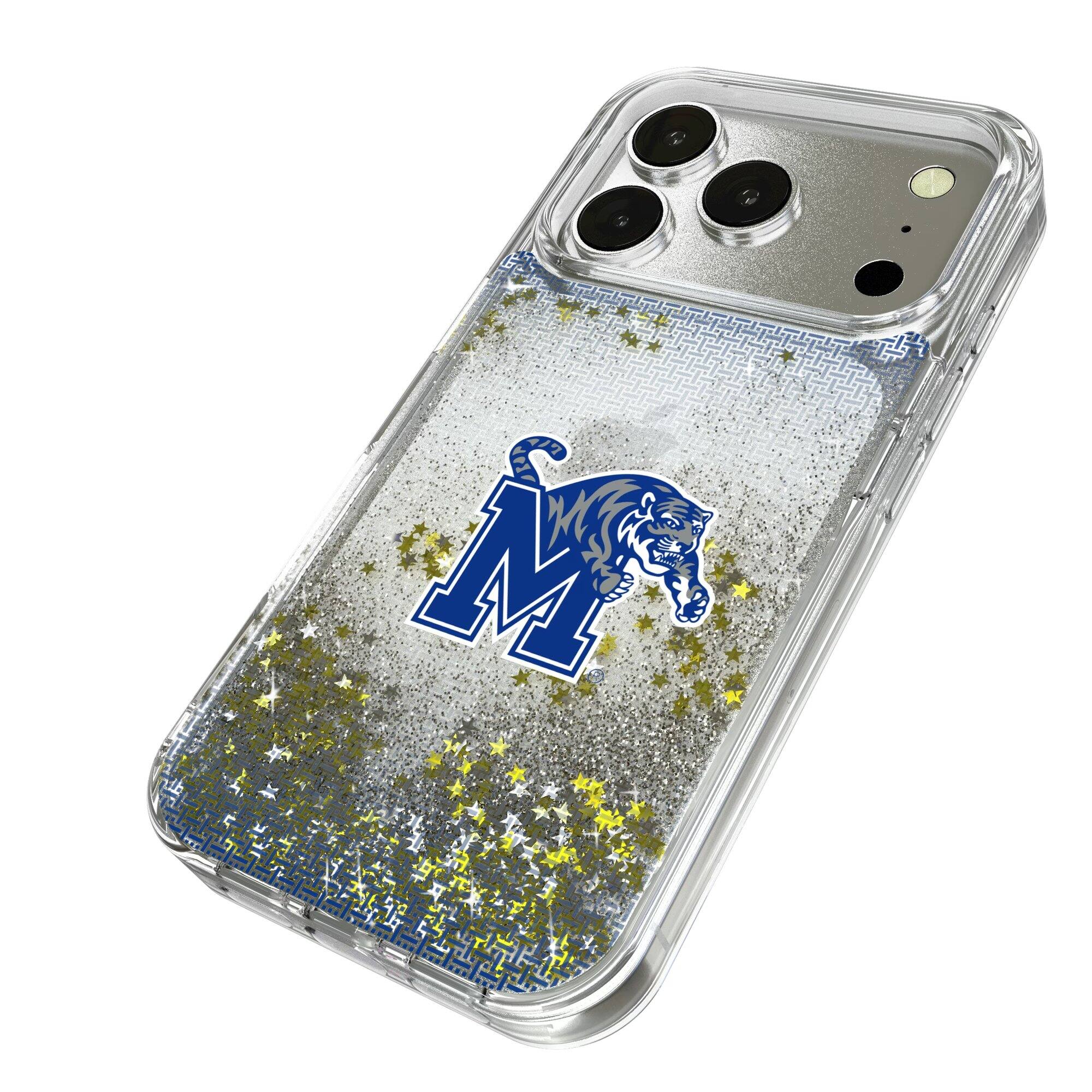 Alt View 1. Keyscaper - Memphis Tigers Linen Logo iPhone Glitter Case - 14 Pro Max - Multicolor.