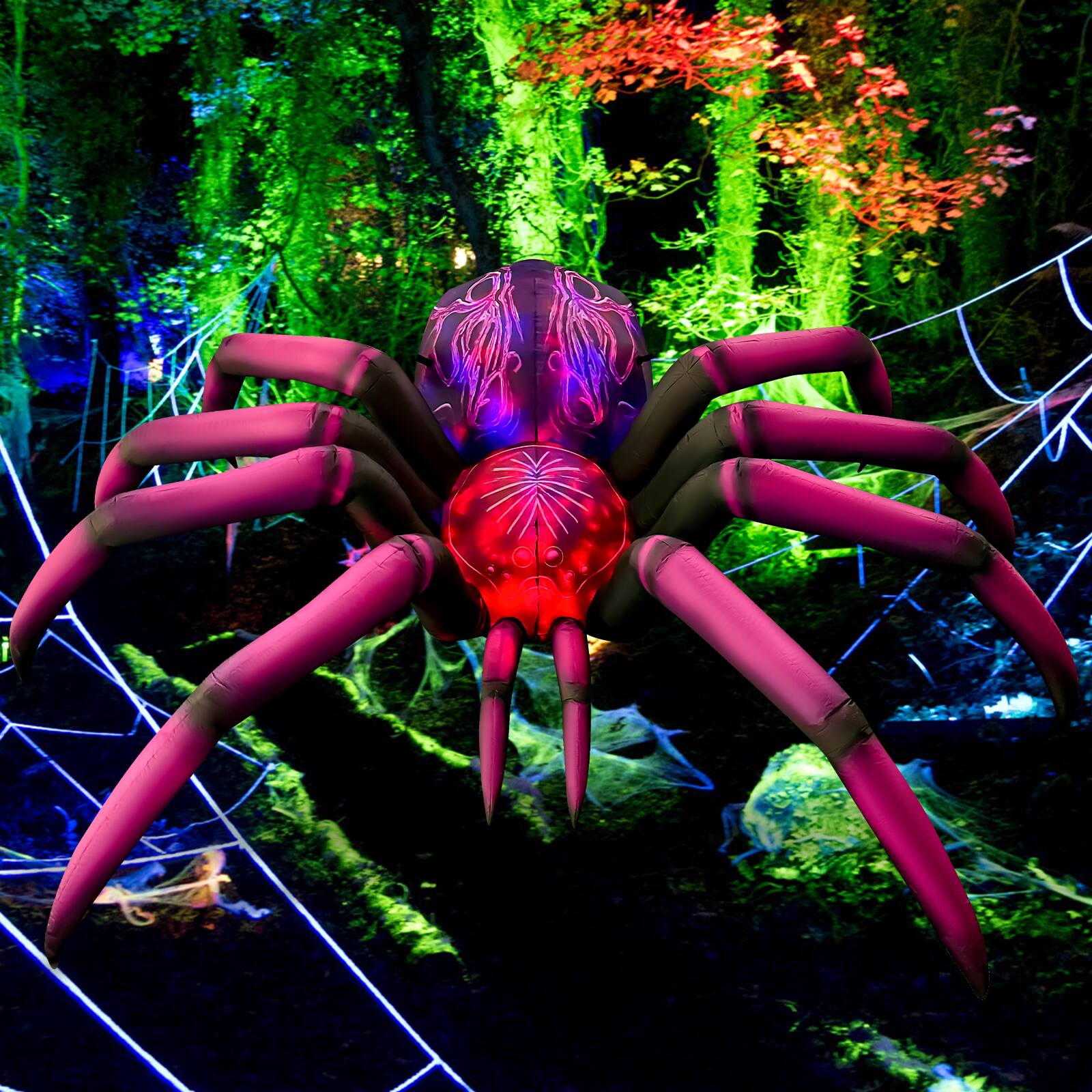 Angle. GOOSH Inflatables - GOOSH 9FT Inflatable Halloween Spider – Light-Up Creepy Yard Decoration - Purple.