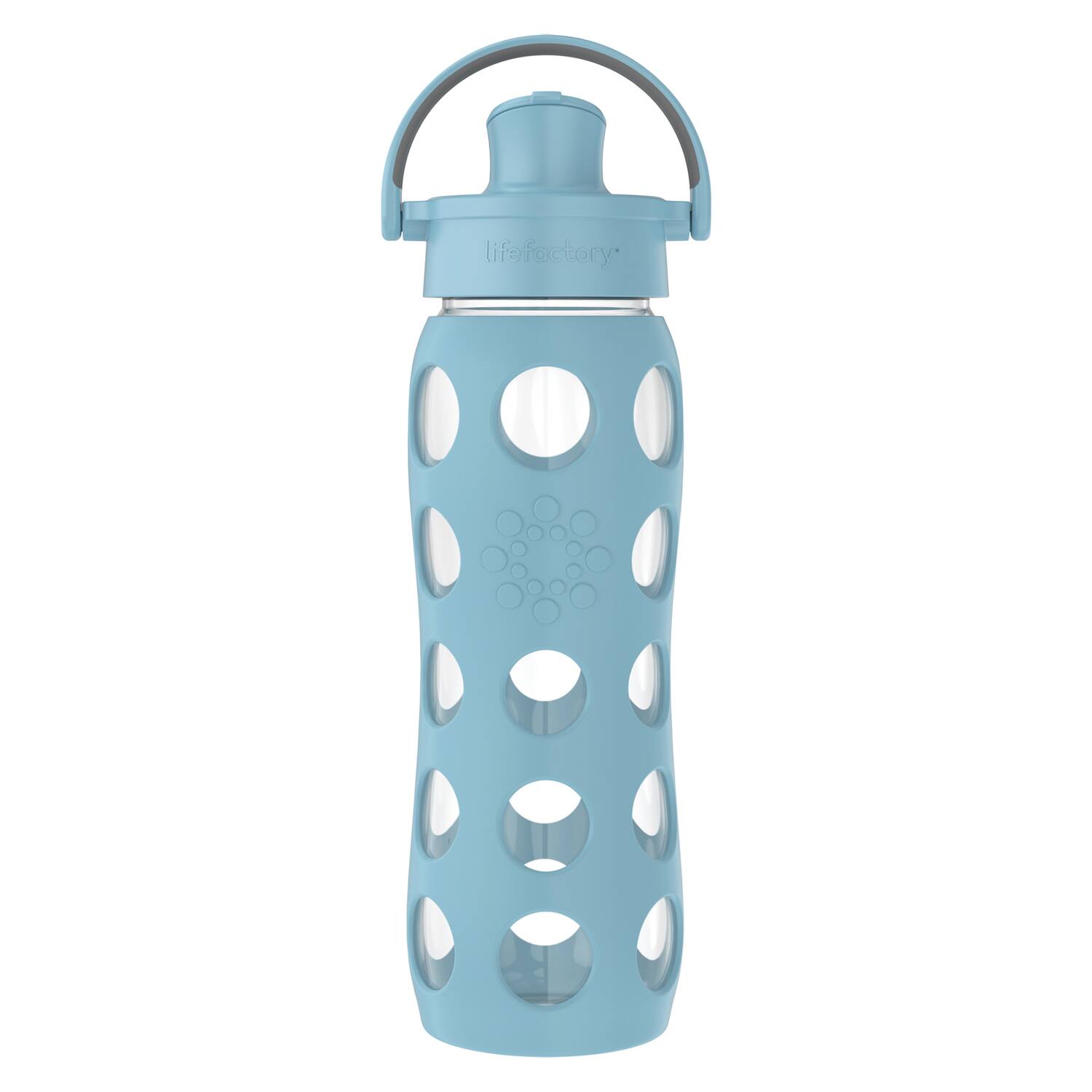 Front. Lifefactory - Lifefactory Lg4321mde4 22-oz. Glass Water Bottle With Active Flip Cap And Protective Silicone Sleeve (denim) - blue.