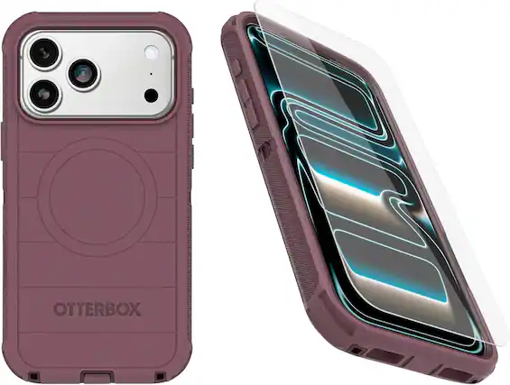 Front. OtterBox - OtterBox iPhone 17 Pro Max (Only) - Bundle: Defender Series Case & Screen Protector - Rugged - Snaps on MagSafe - Purple Mystery.