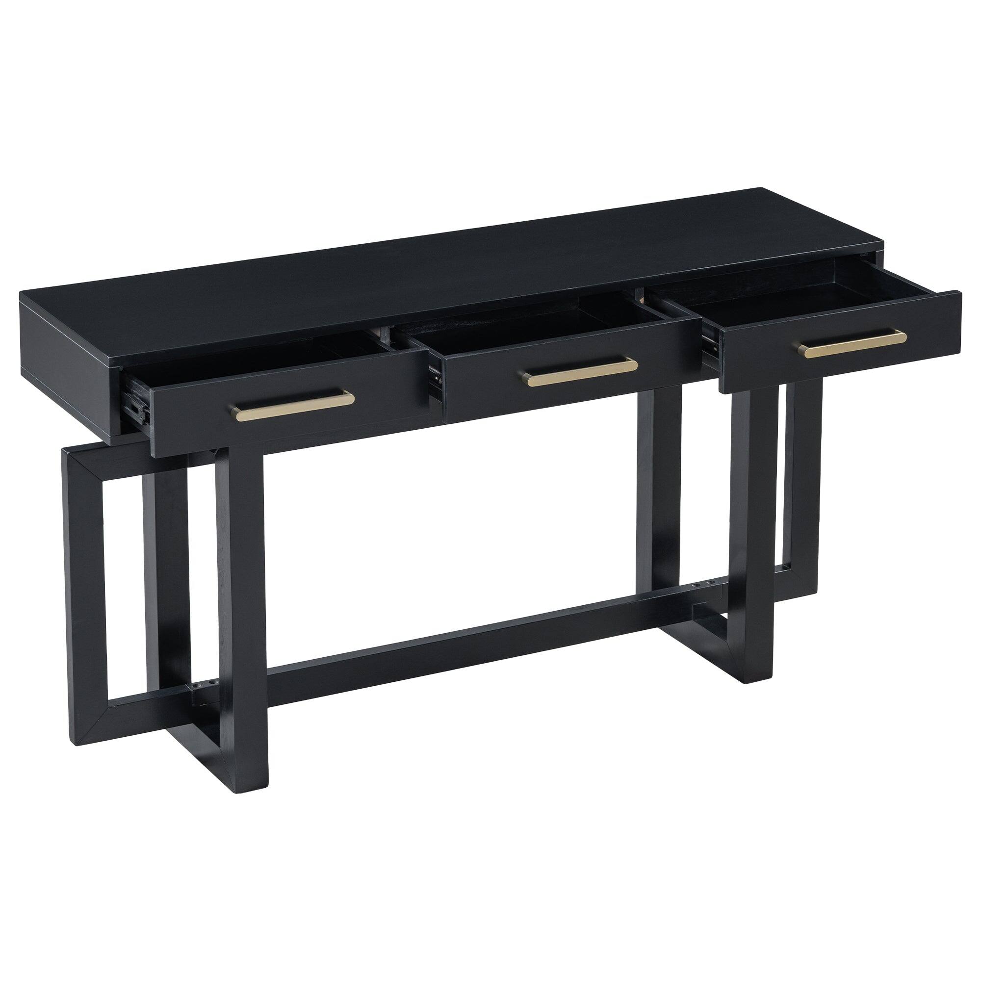 Alt View 3. Boyel Living - Elegant Console Table with Three Drawers and Extra Long Entryway Table - Black.