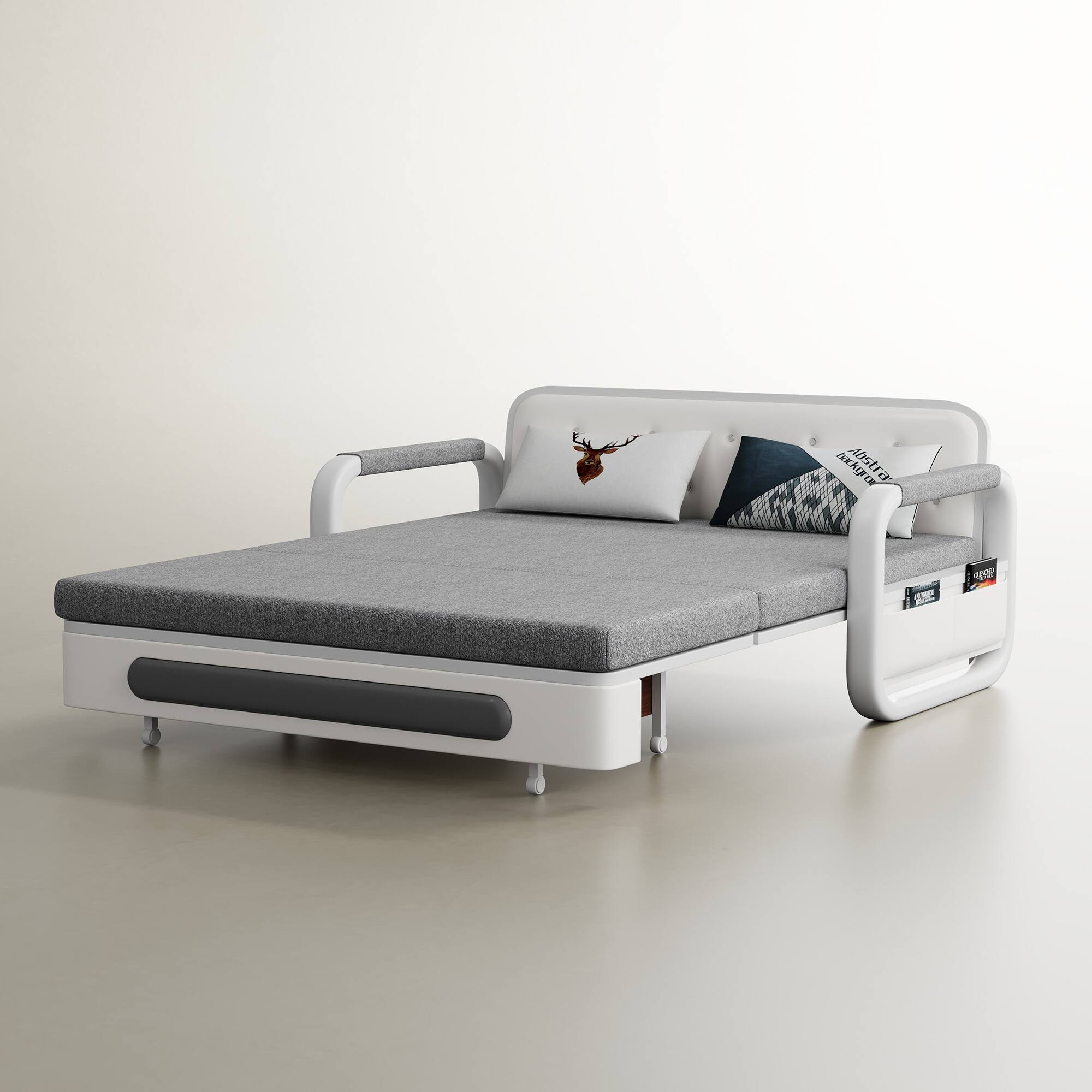 Alt View 4. luck idea - 62.2" Sofa Bed with Storage Base and Side Pockets, Detachable Washable Seat Cushions - Gray.