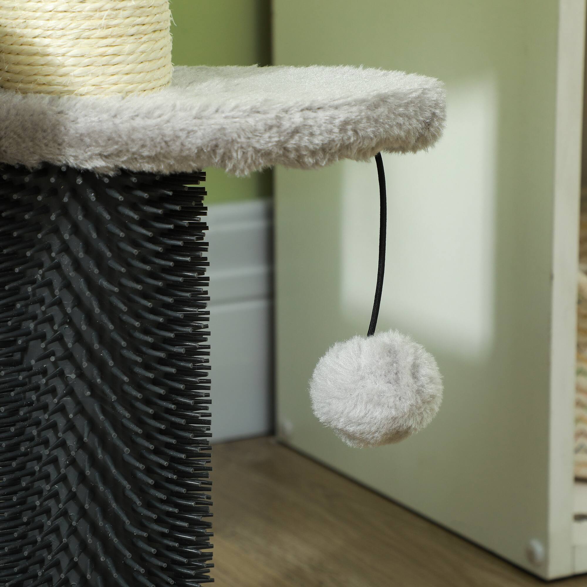 Alt View 4. Pawhut - 20" Pet Stairs for Cats, 2 in 1 3-Step Cat Tree Tower with Scratching Posts, Tickling Post, Toy Balls, for High Beds - Light Gray.