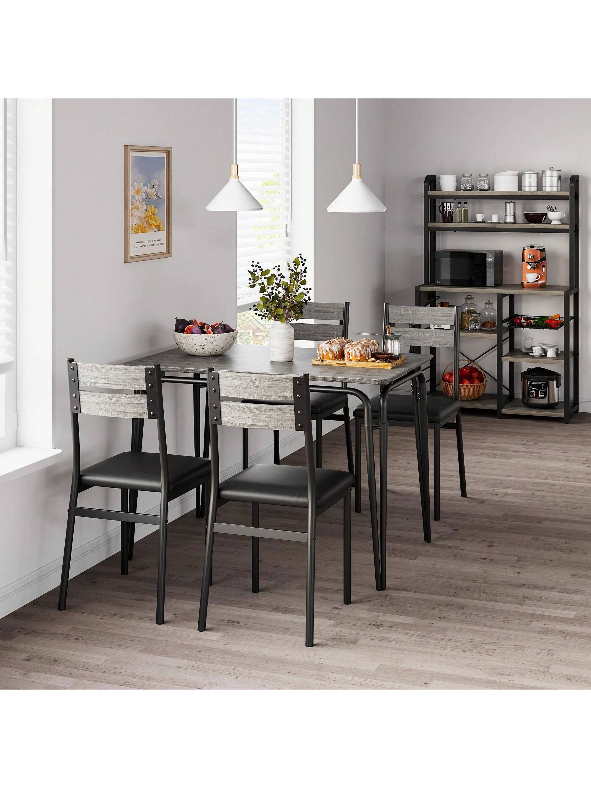 Alt View 1. Jojoka - Kitchen Table Dining Table For 4 Small Table And Chairs Set Of 4 Square Dinette Set - Gray.