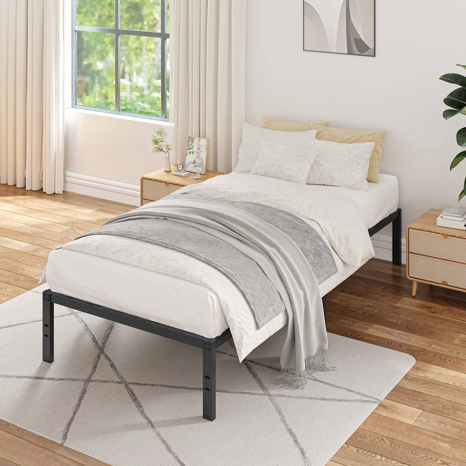 Left. Hivvago - Twin XL 16-inch Heavy Duty Metal Bed Frame with 3,000 lbs Weight Capacity - Black.